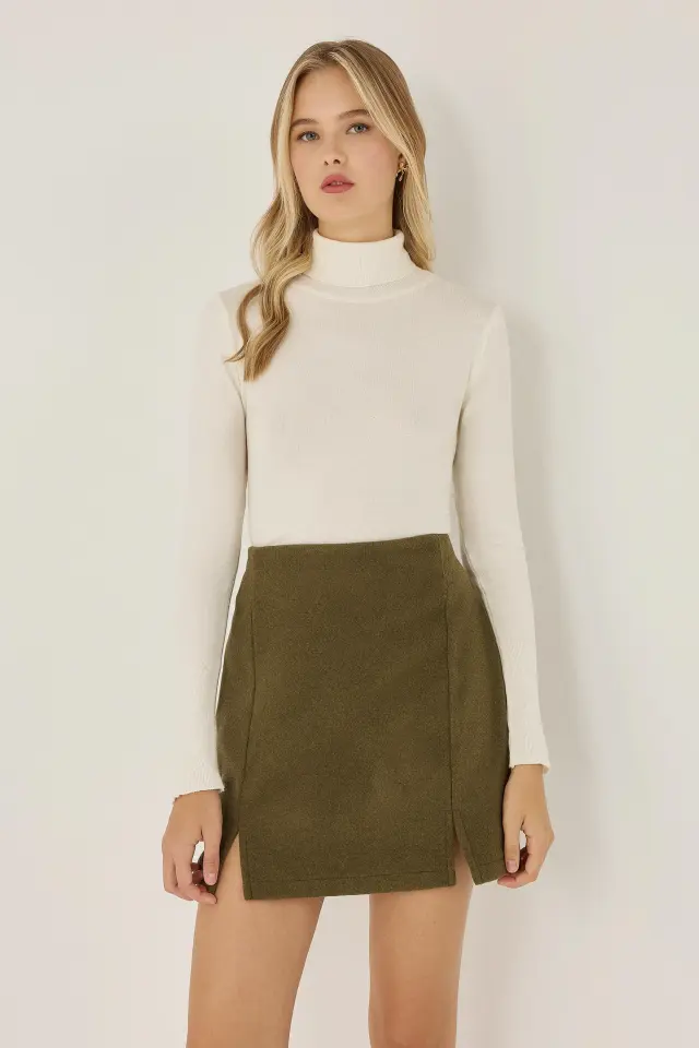 High Waist Mini Skirt with Slit
