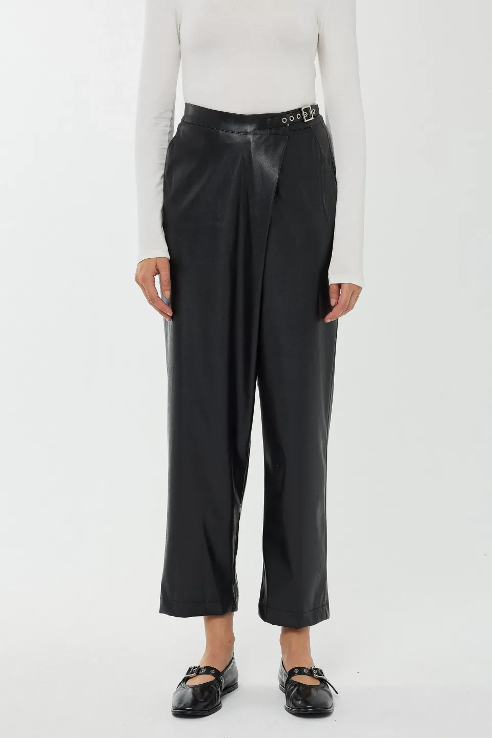 High Waist Faux Leather Short Leg Pants