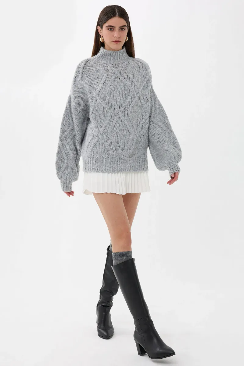 Textured Oversized High-Neck Sweater 1