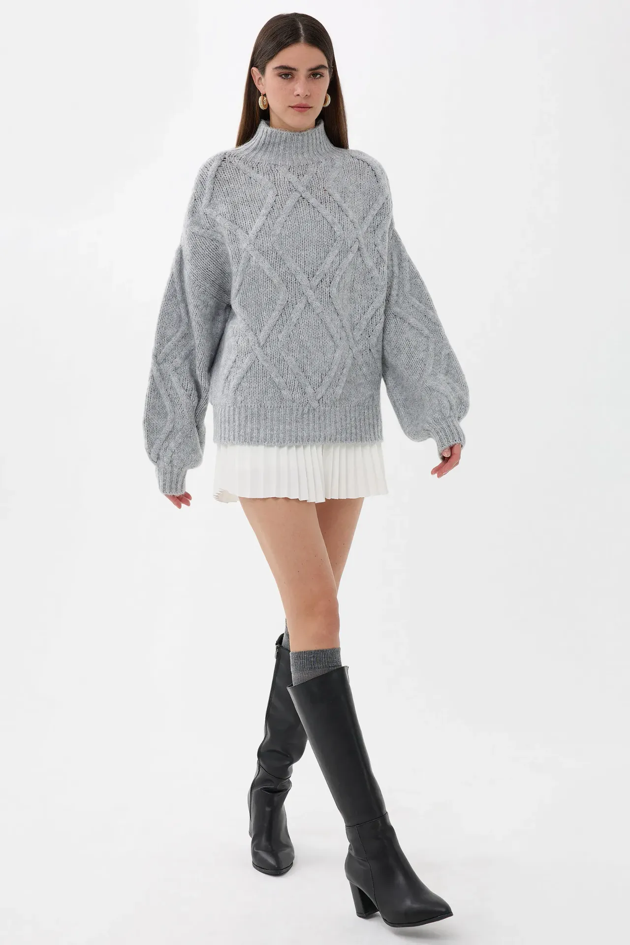 Textured Oversized High-Neck Sweater