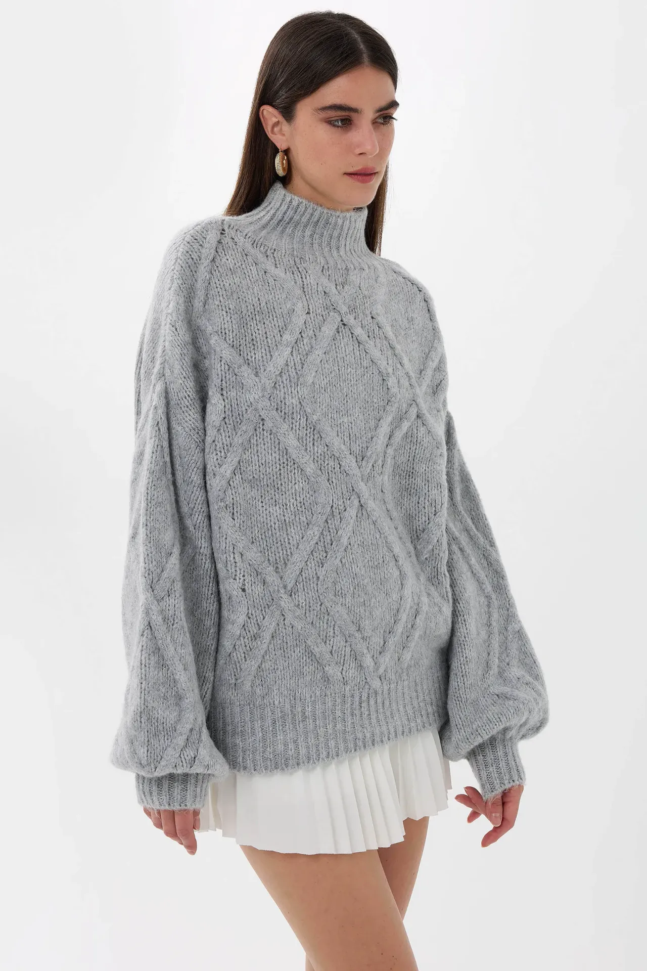 Textured Oversized High-Neck Sweater