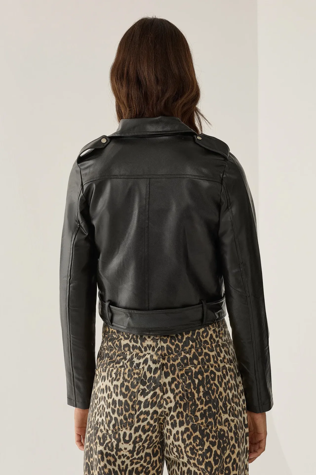 Belted Faux Leather Biker Jacket