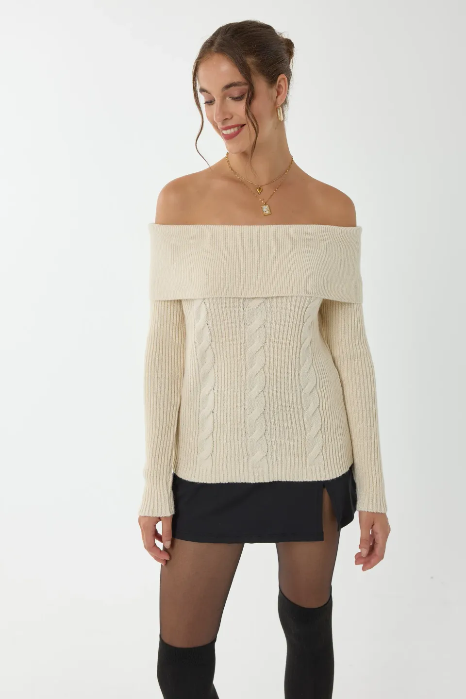 Off Shoulder Knitted Sweater