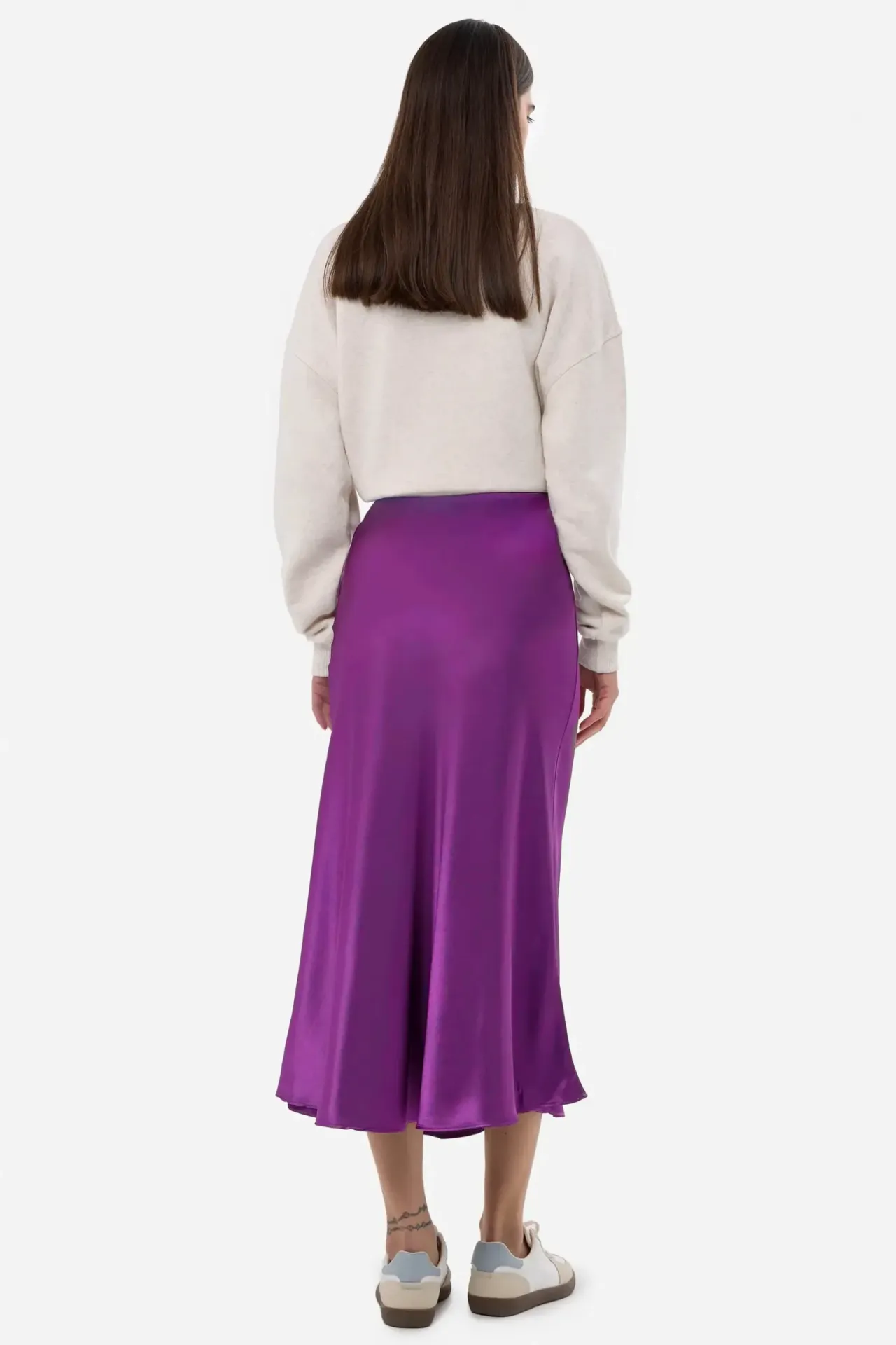 High-Waist Satin Midi Skirt