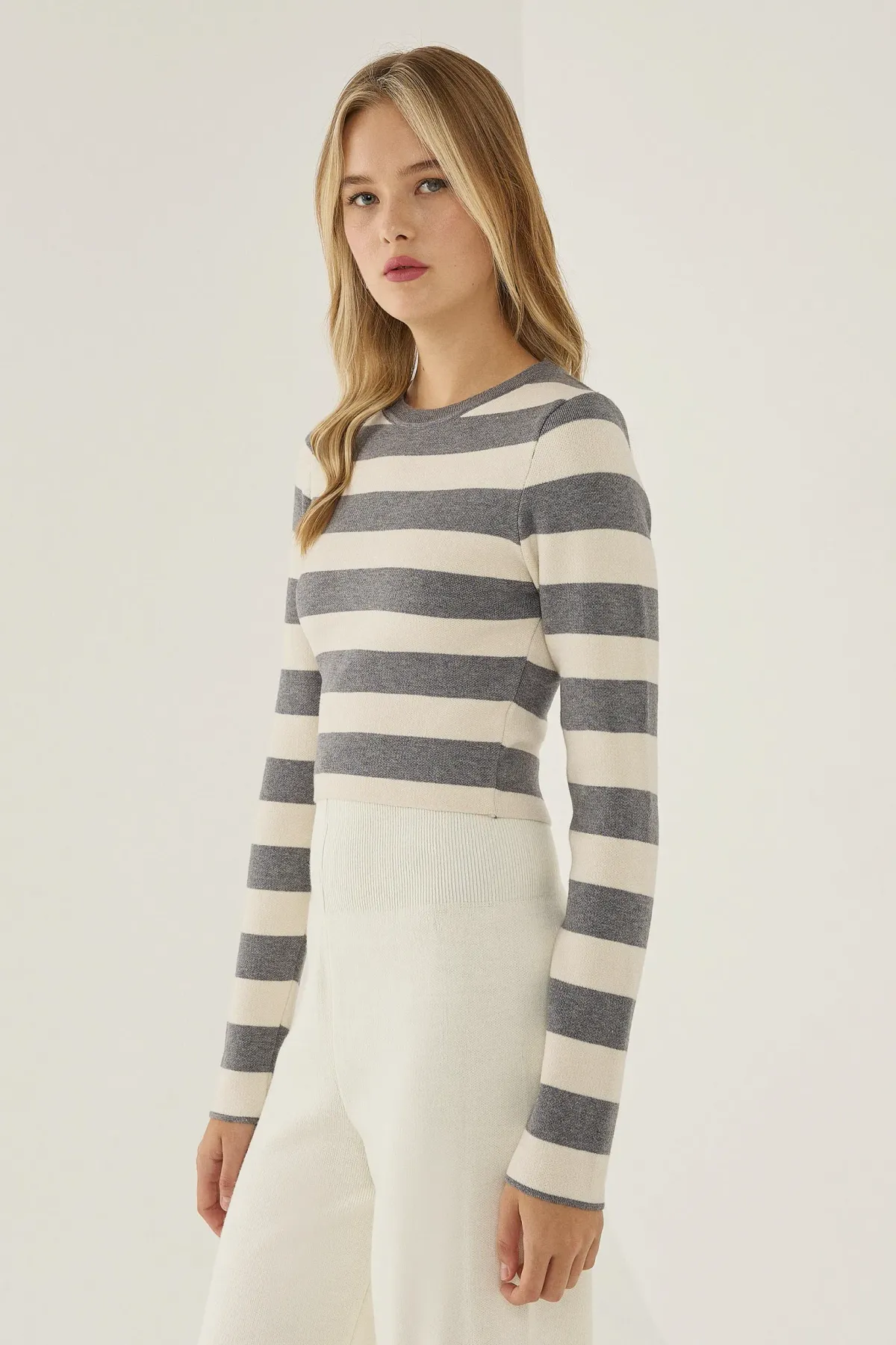 Striped Crew Neck Knit Top 1