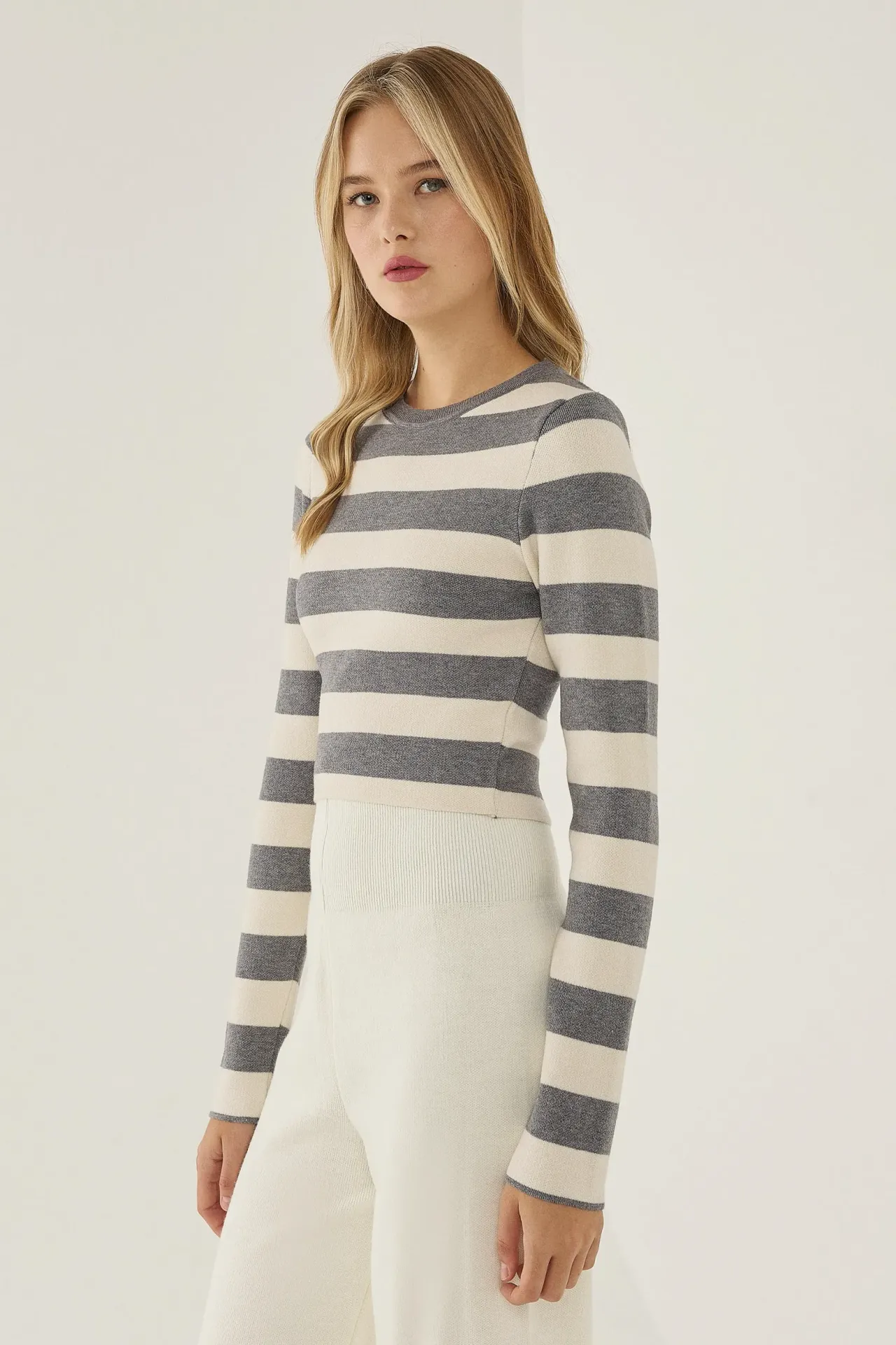 Striped Crew Neck Knit Top