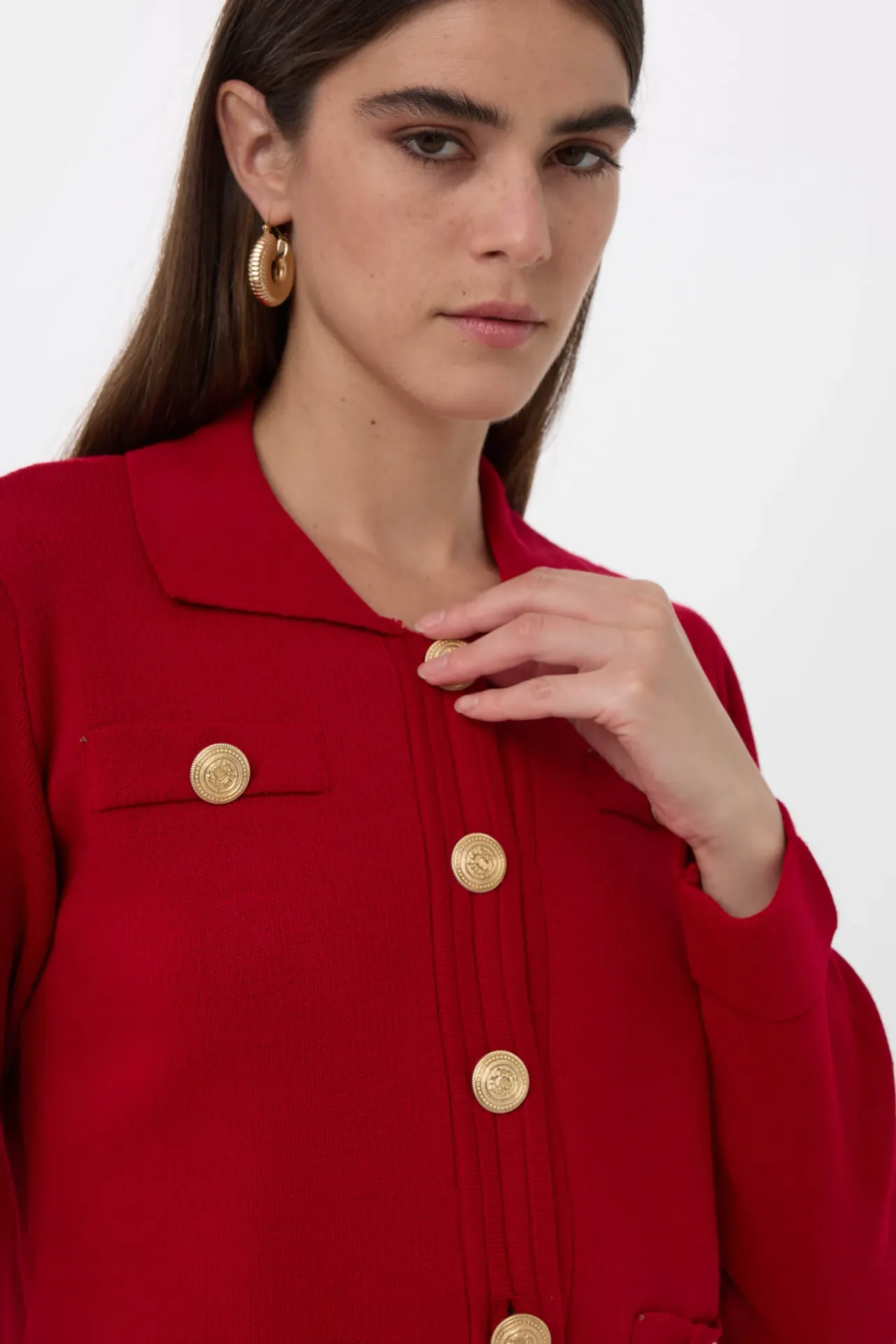 Shirt Collar Long Knit Co-Ord Set
