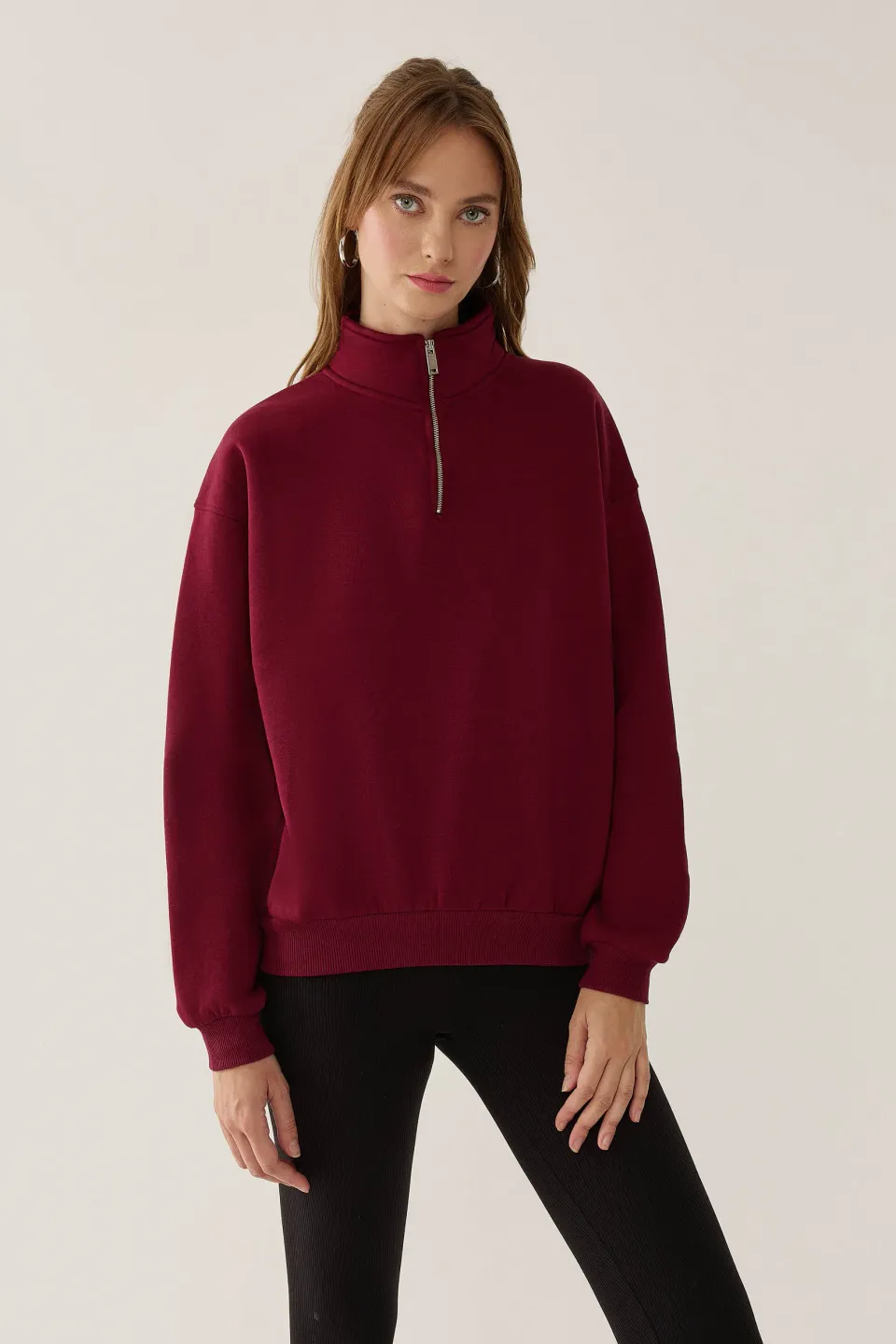 Relaxed Fit Zipper Collar Sweatshirt