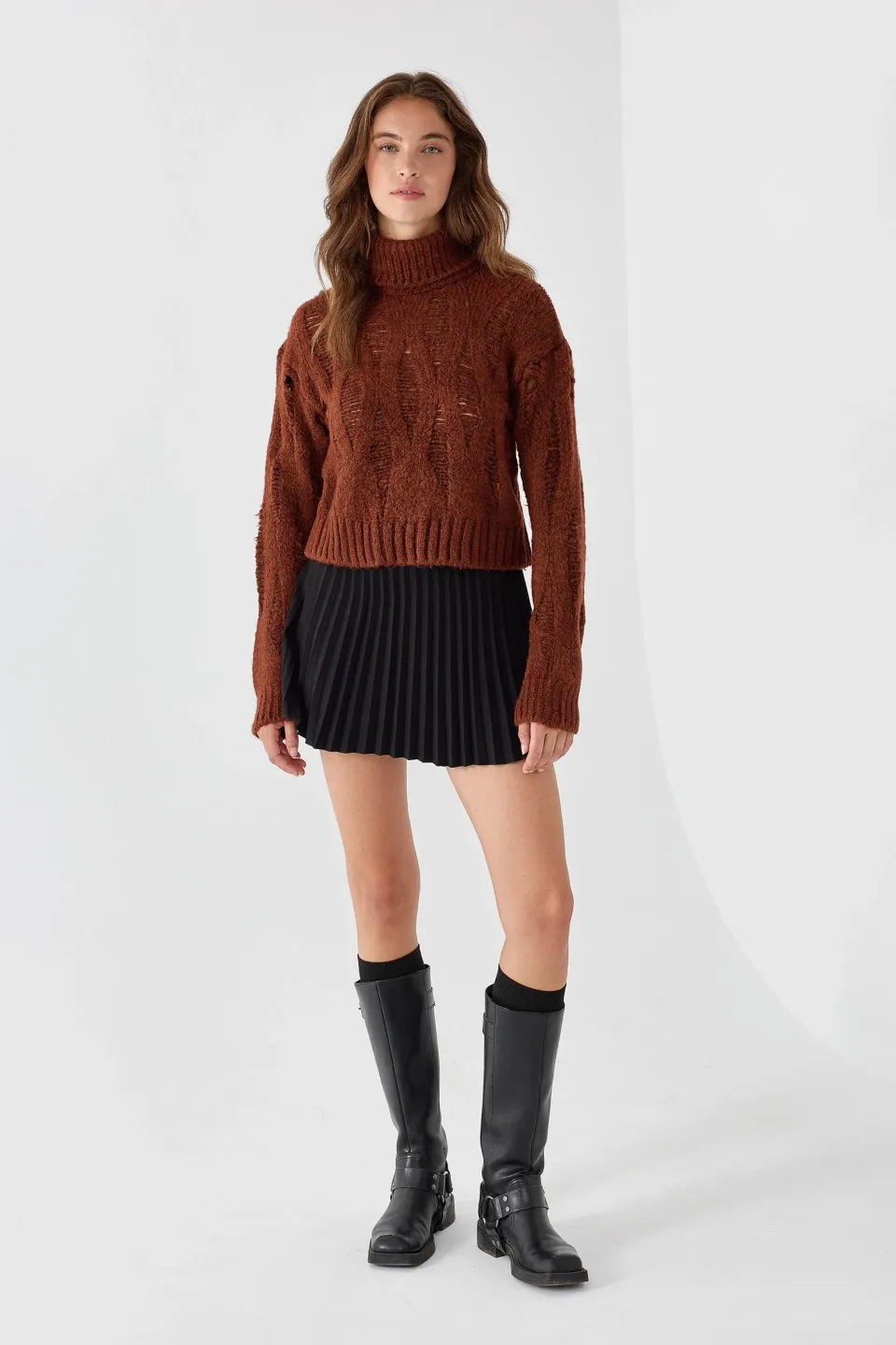 Textured Turtleneck Knit Sweater