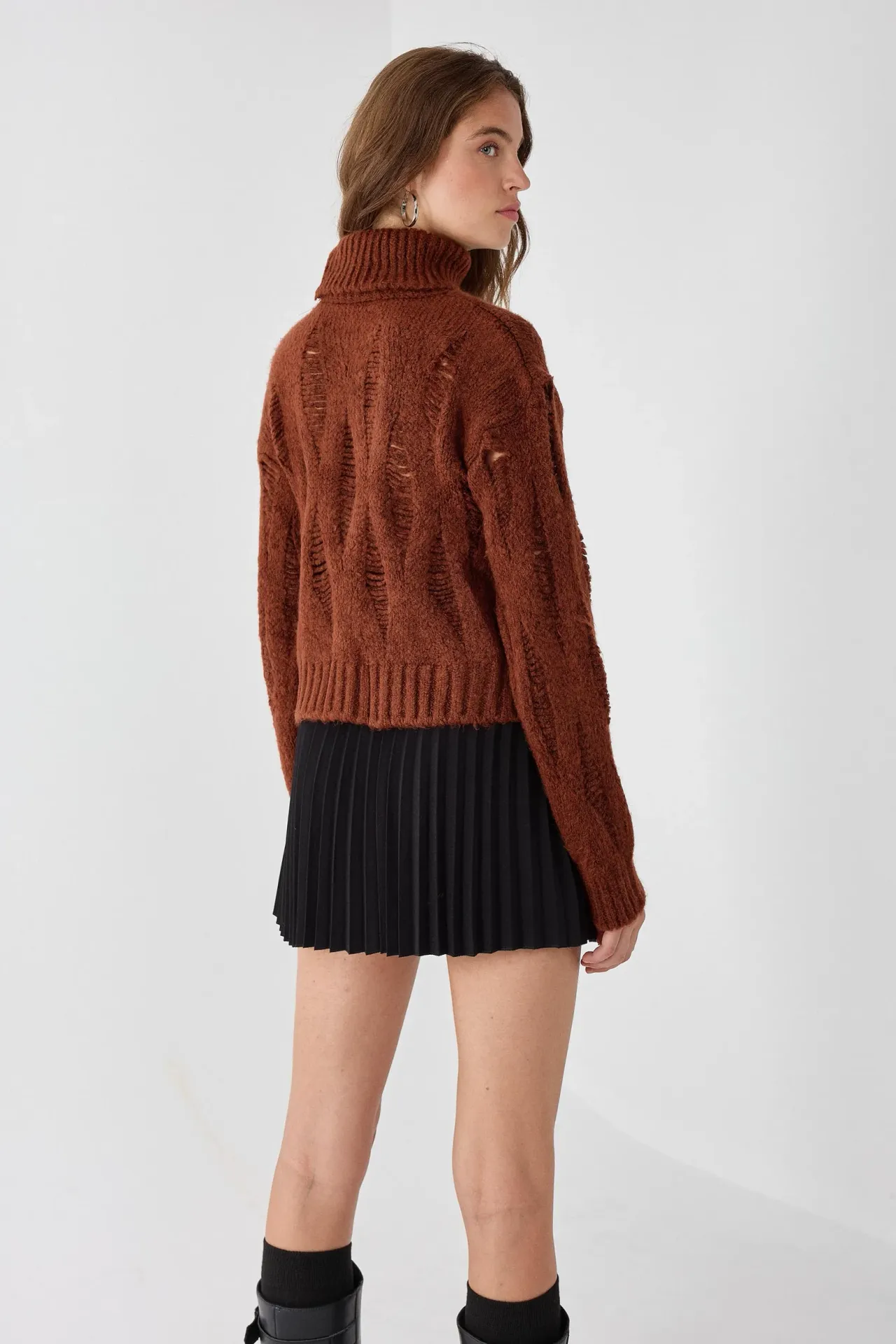 Textured Turtleneck Knit Sweater