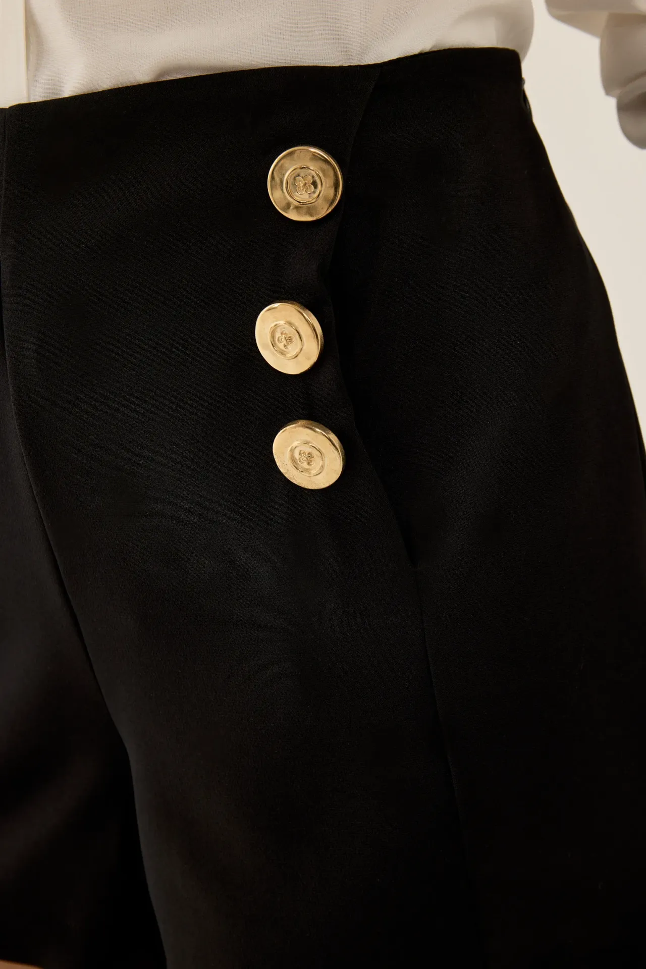 Black Shorts with Gold Button Details