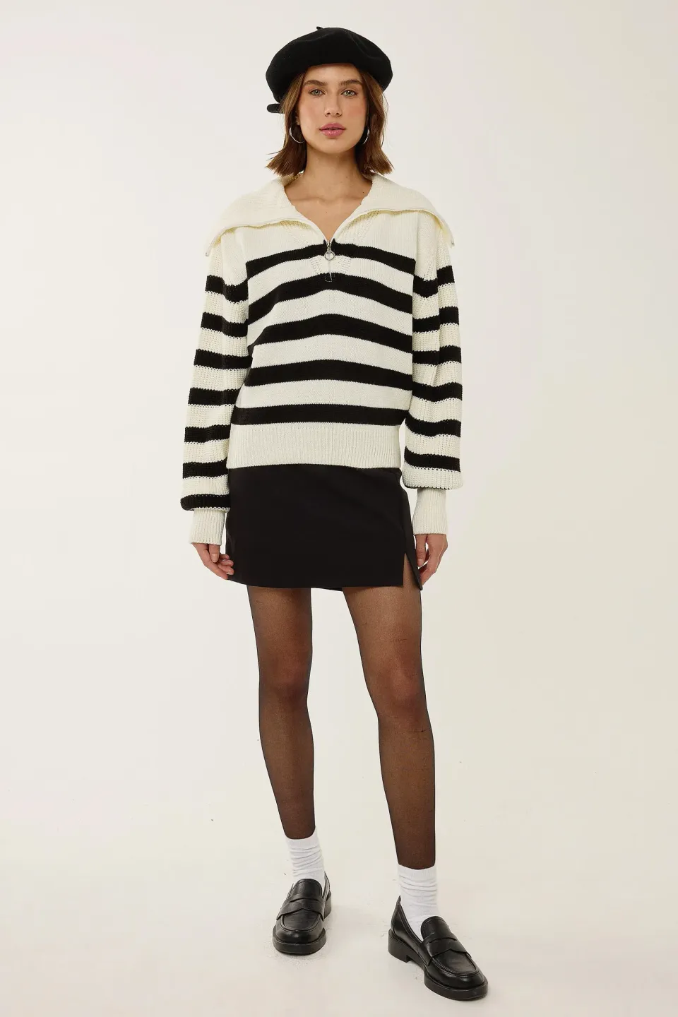 Oversized Striped Zippered Sweater