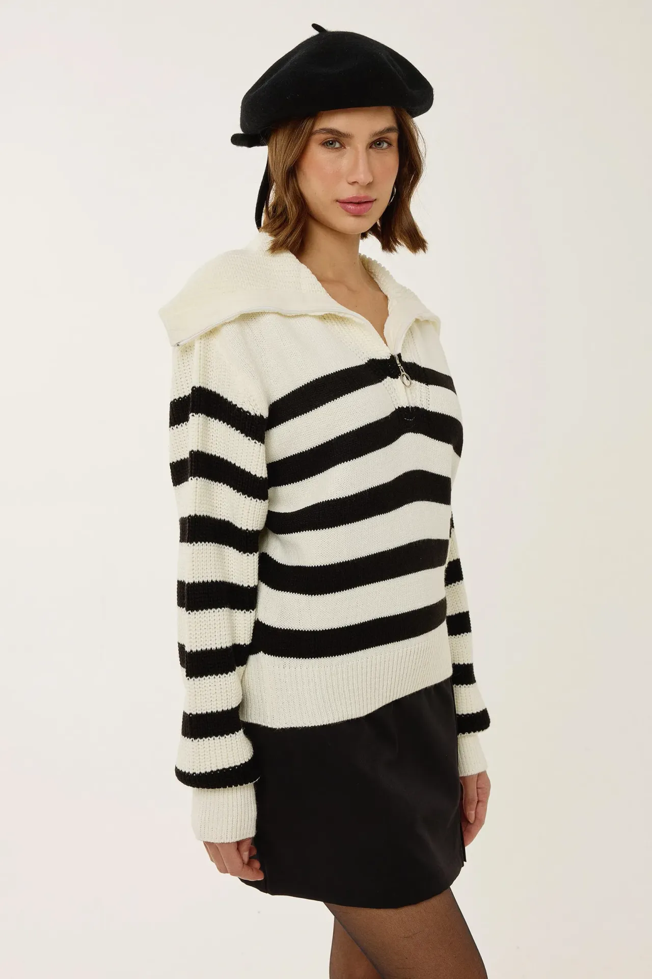 Oversized Striped Zippered Sweater