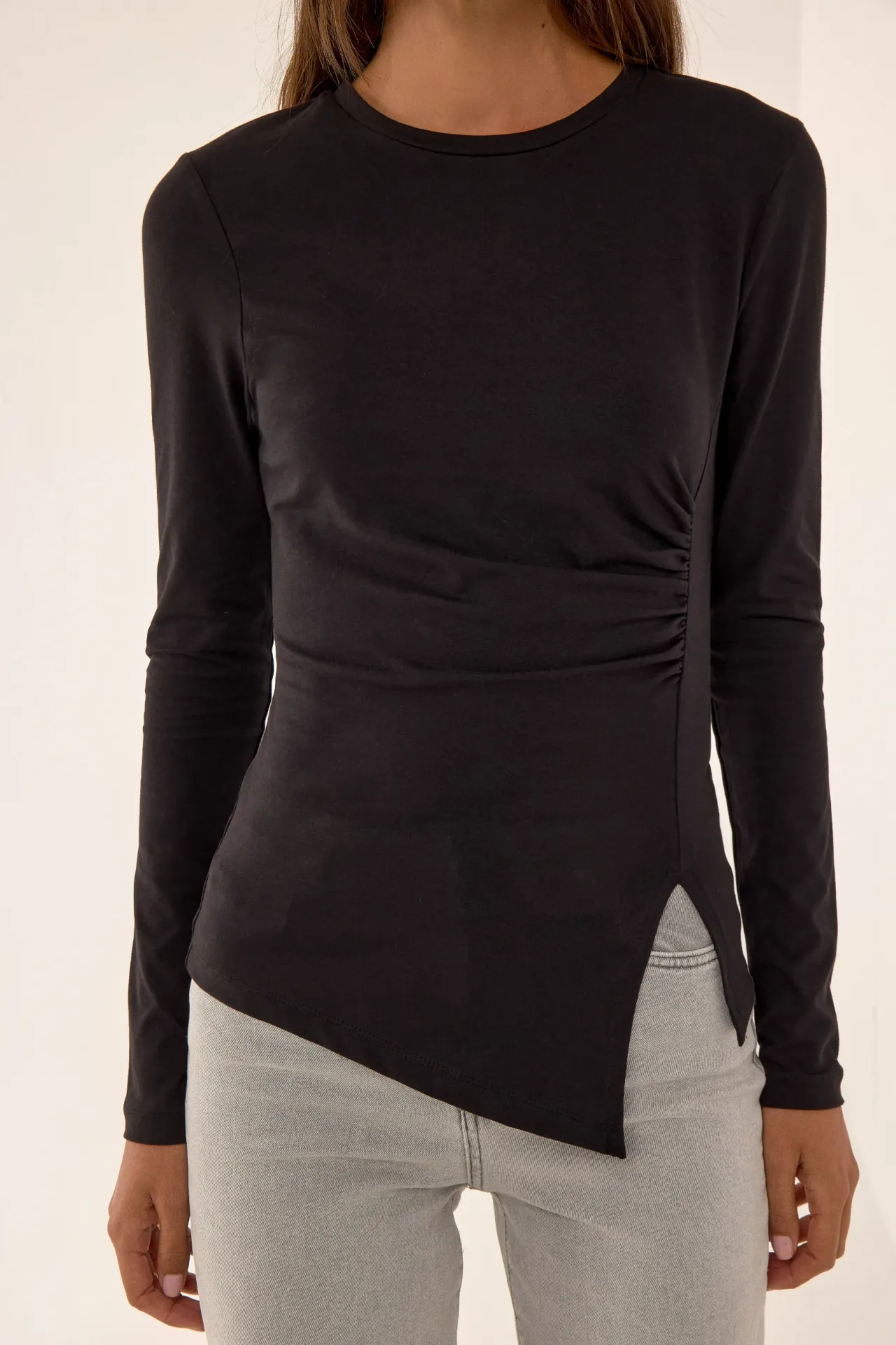 Asymmetric Long Sleeve Crew Neck Top