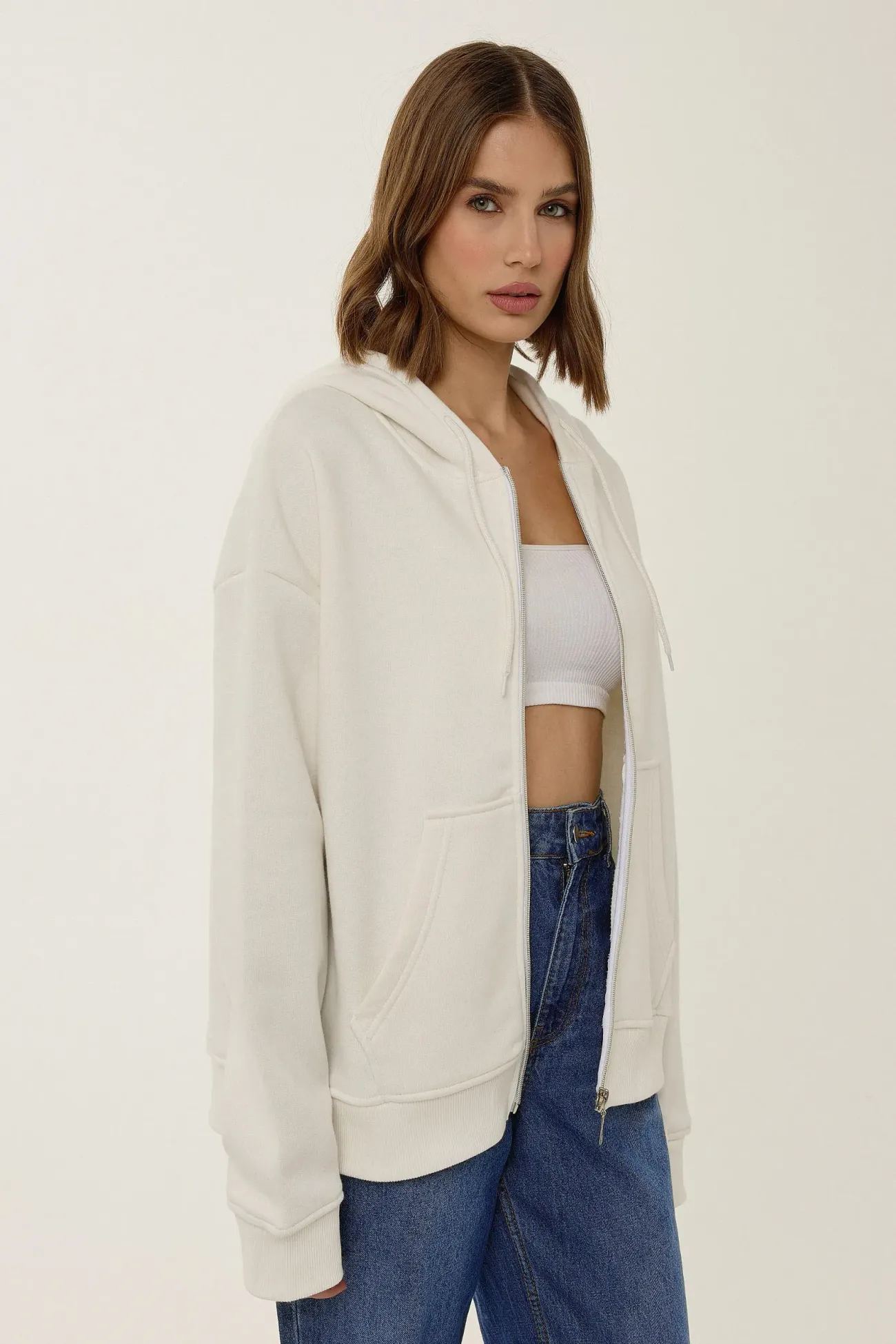 Relaxed Fit Zip-Up Hoodie 3