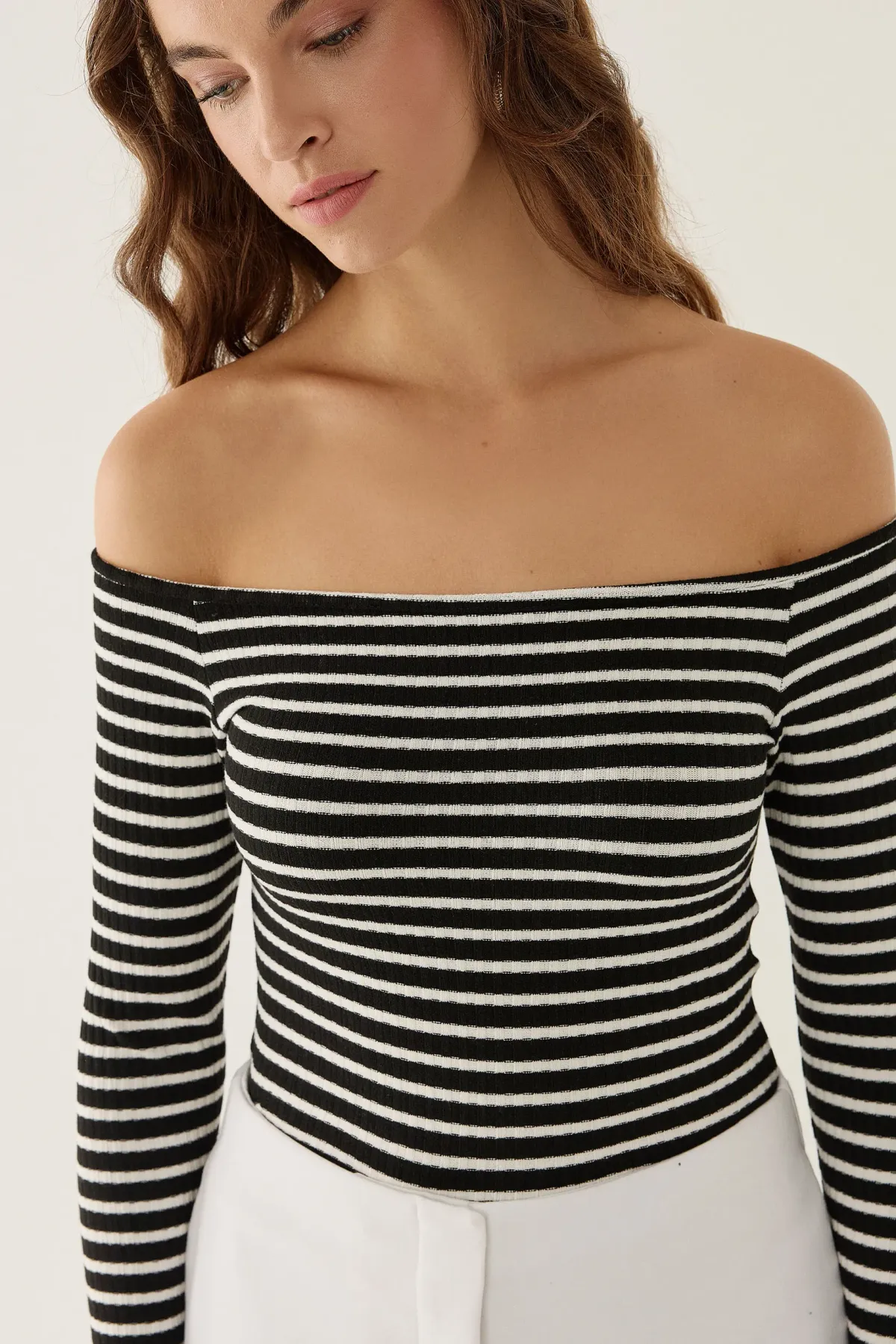 Off Shoulder Striped Blouse 2
