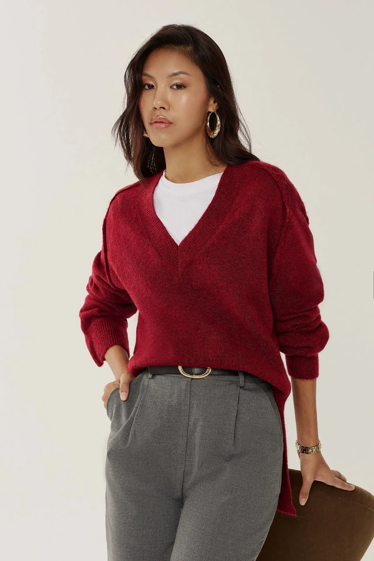 Relaxed Fit V-Neck Knitted Sweater