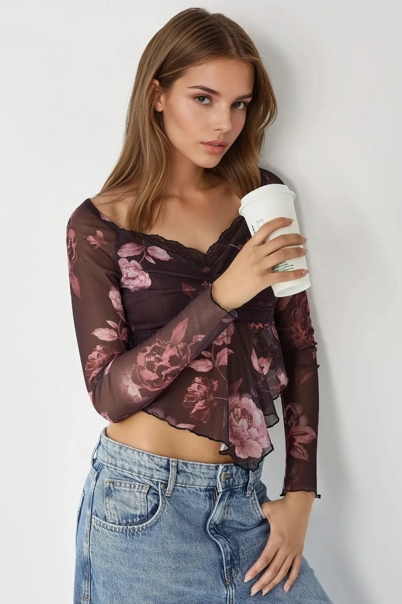 Slim Fit V-Neck Floral Blouse