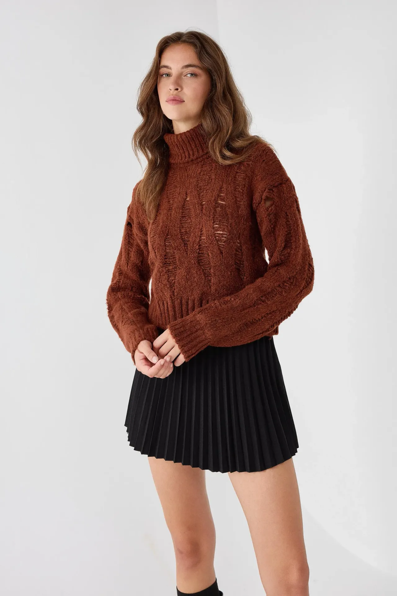 Textured Turtleneck Knit Sweater