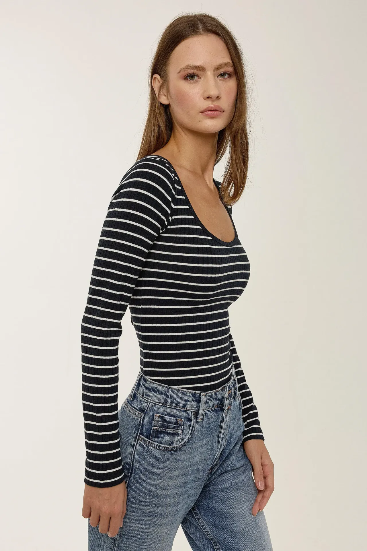 Striped Pool Collar Blouse