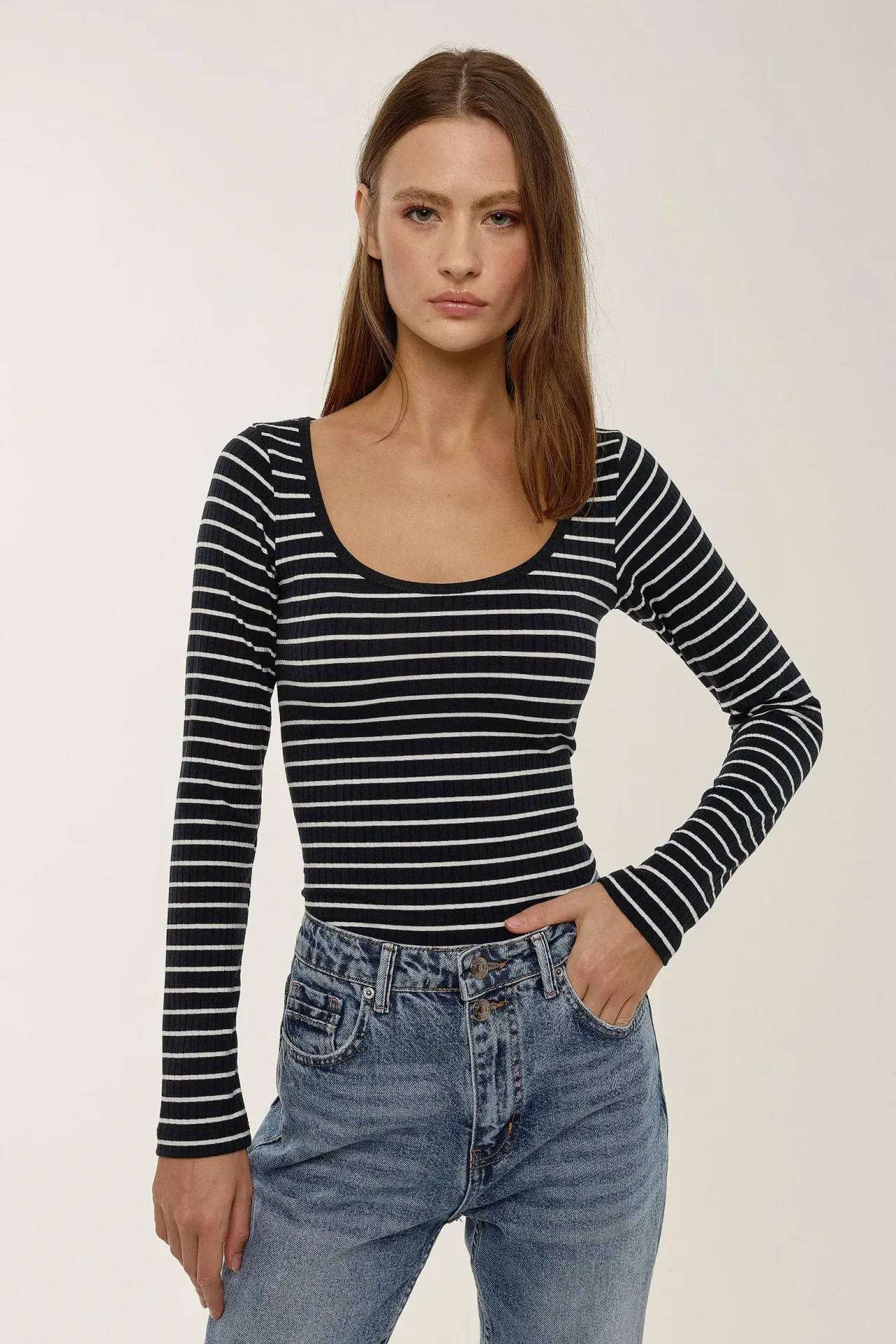 Striped Pool Collar Blouse