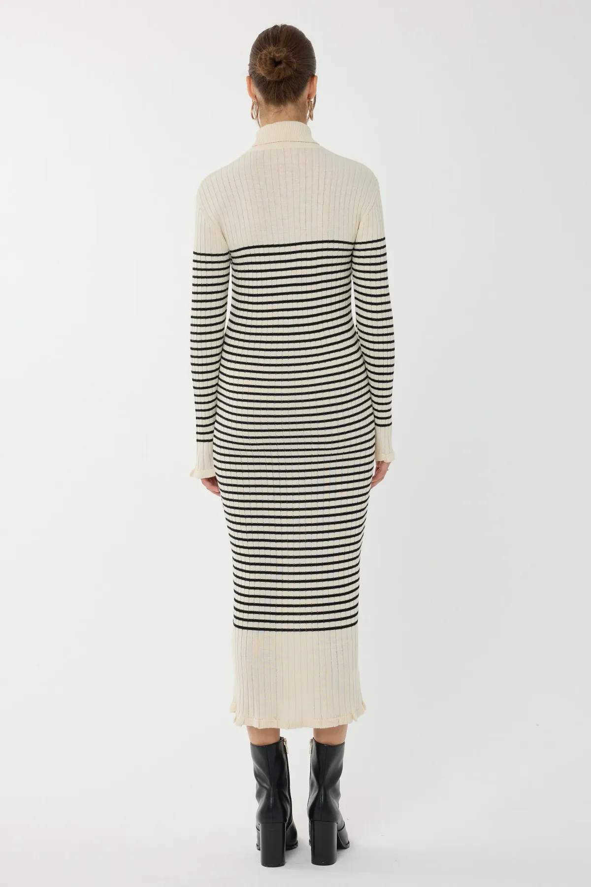 Striped Turtleneck Midi Knit Dress 5