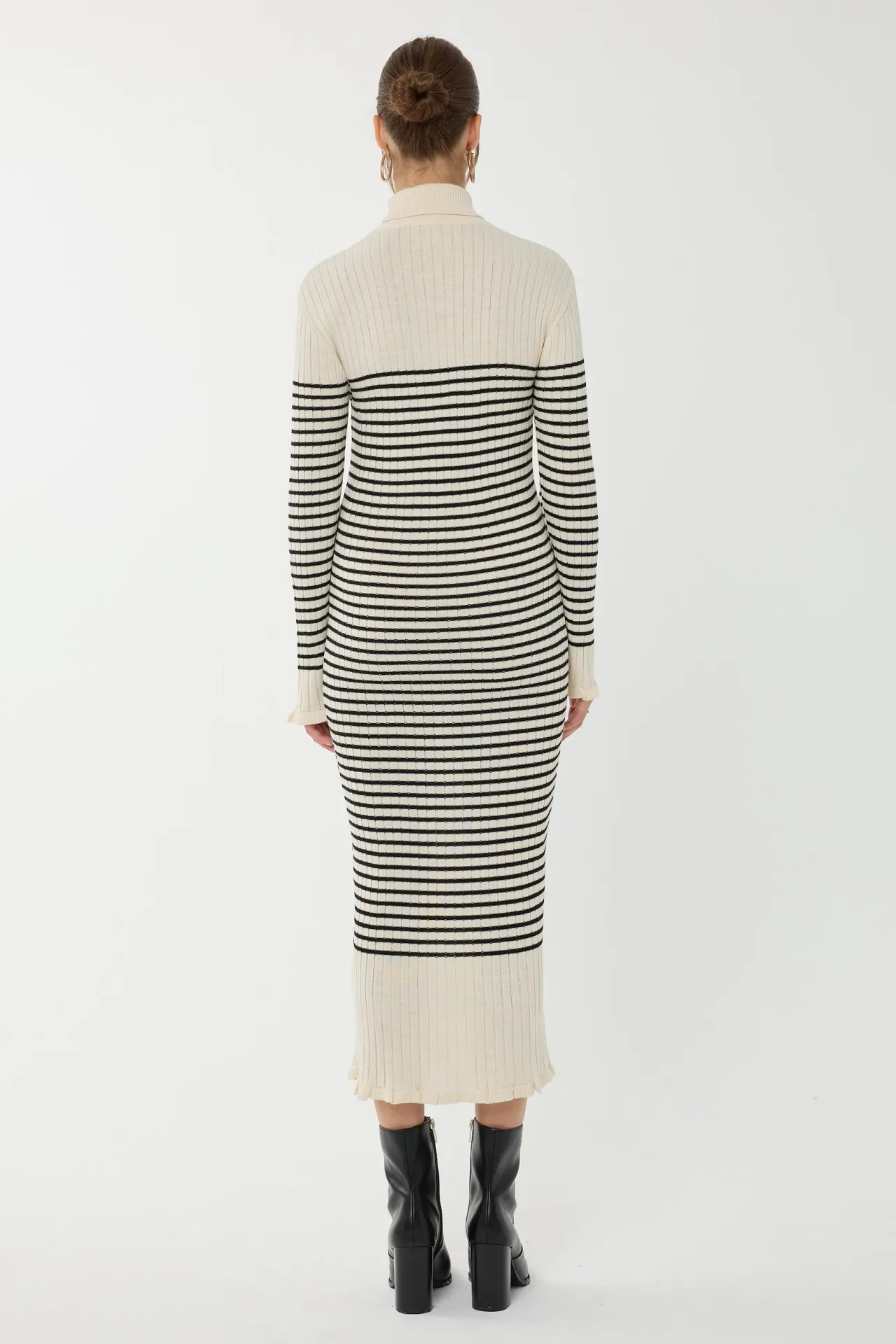 Striped Turtleneck Midi Knit Dress