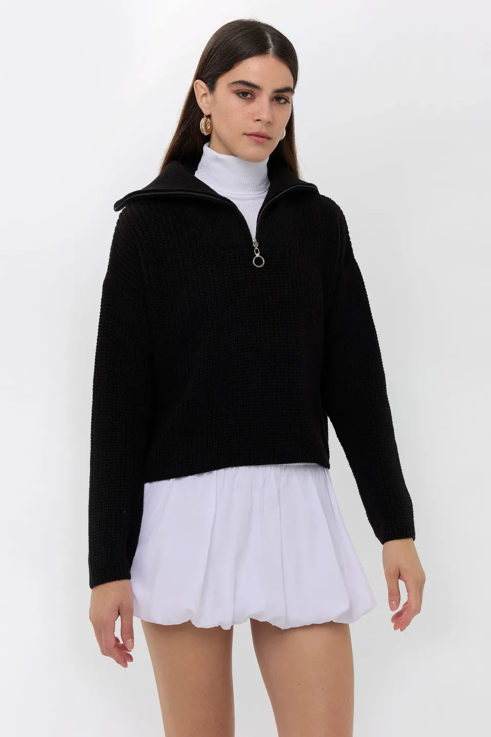 Zippered Regular-Fit Knit Sweater