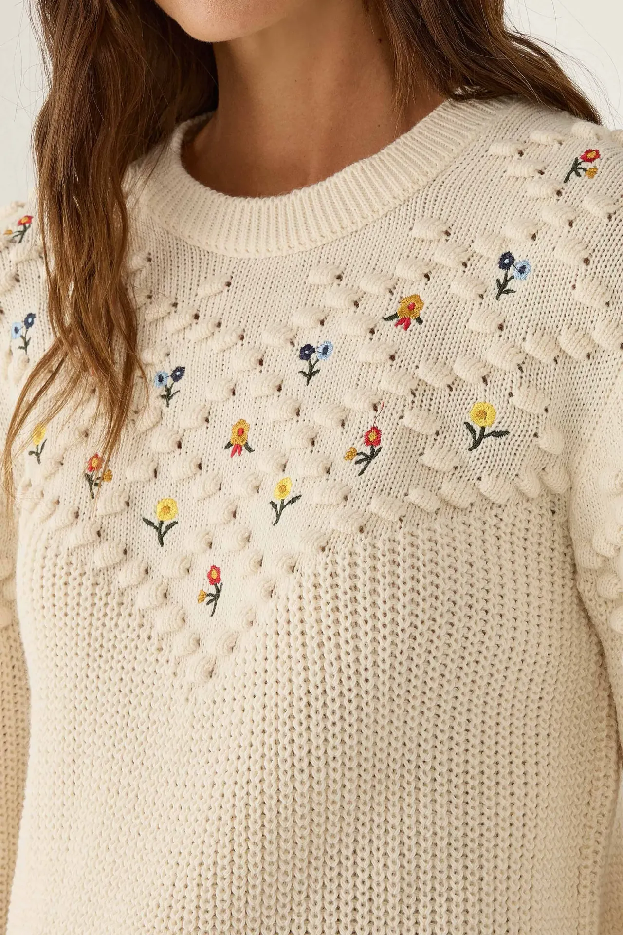 Flower Embroidered Jacquard Knit Sweater