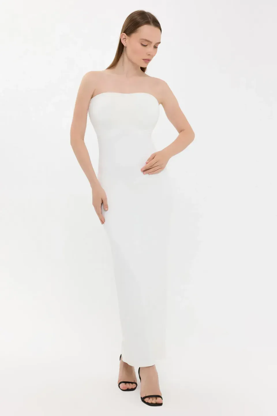 Strapless Bodycon Maxi Dress with Side Slit