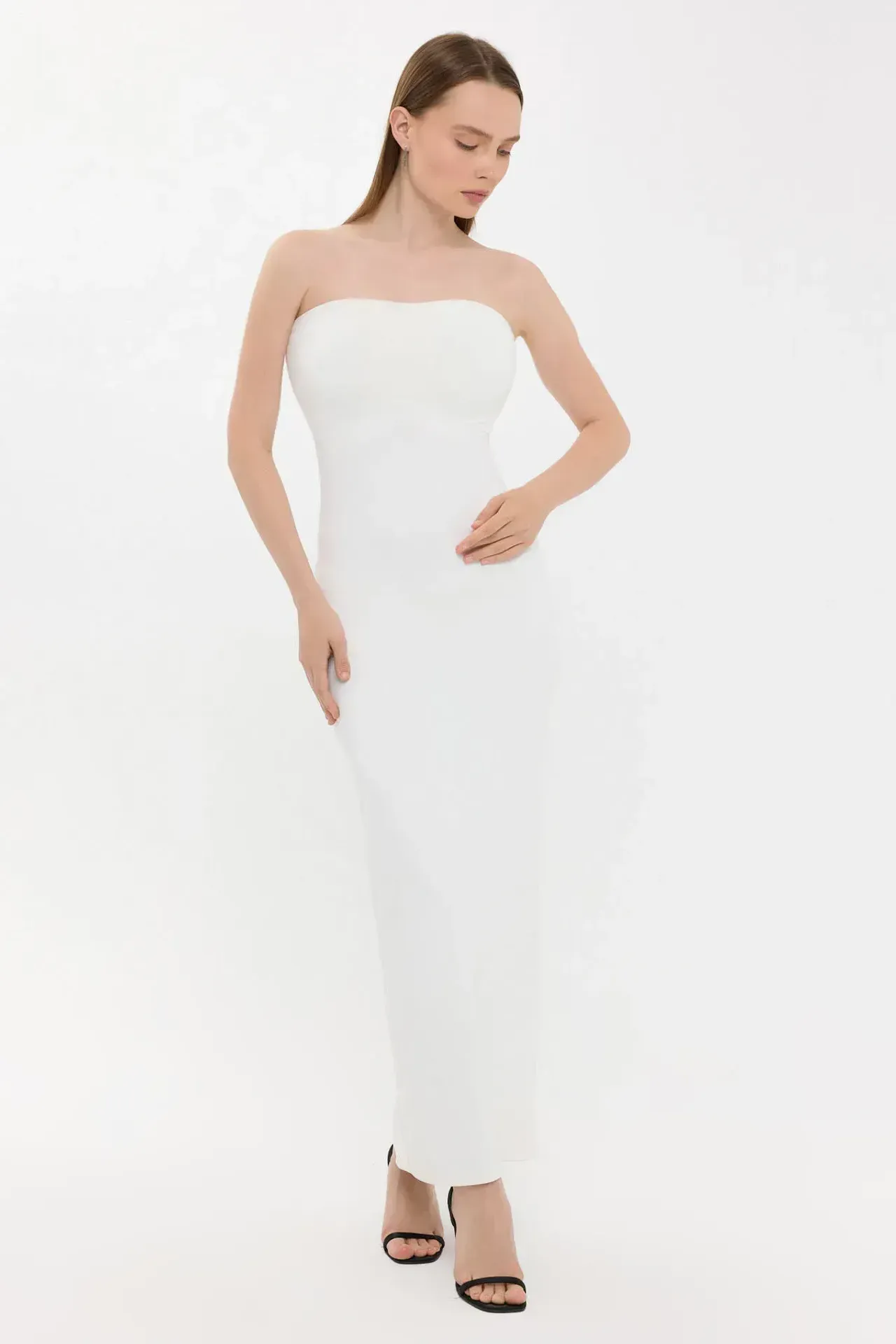 Strapless Bodycon Maxi Dress with Side Slit