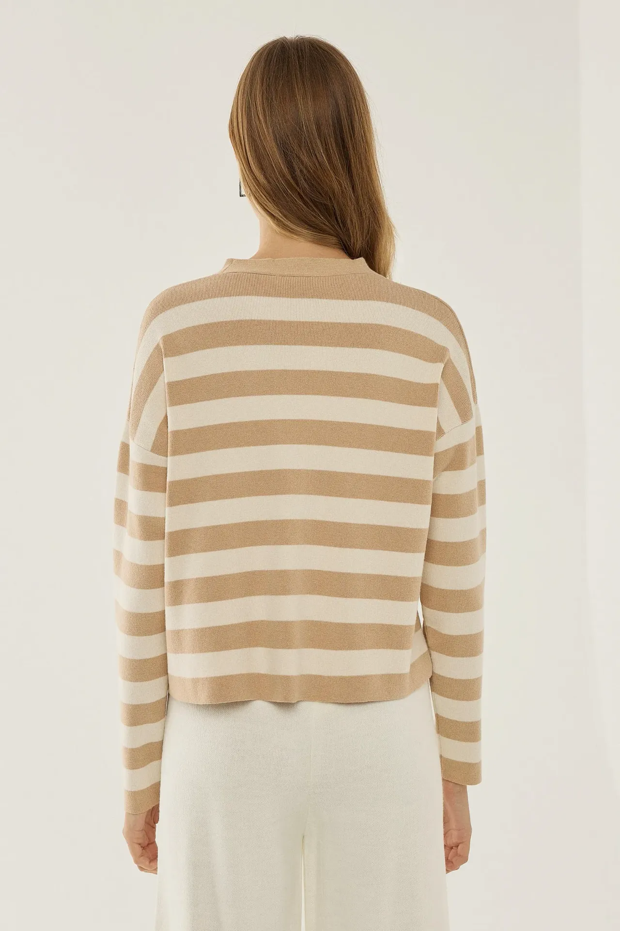 Striped V-Neck Cardigan with Button Detail