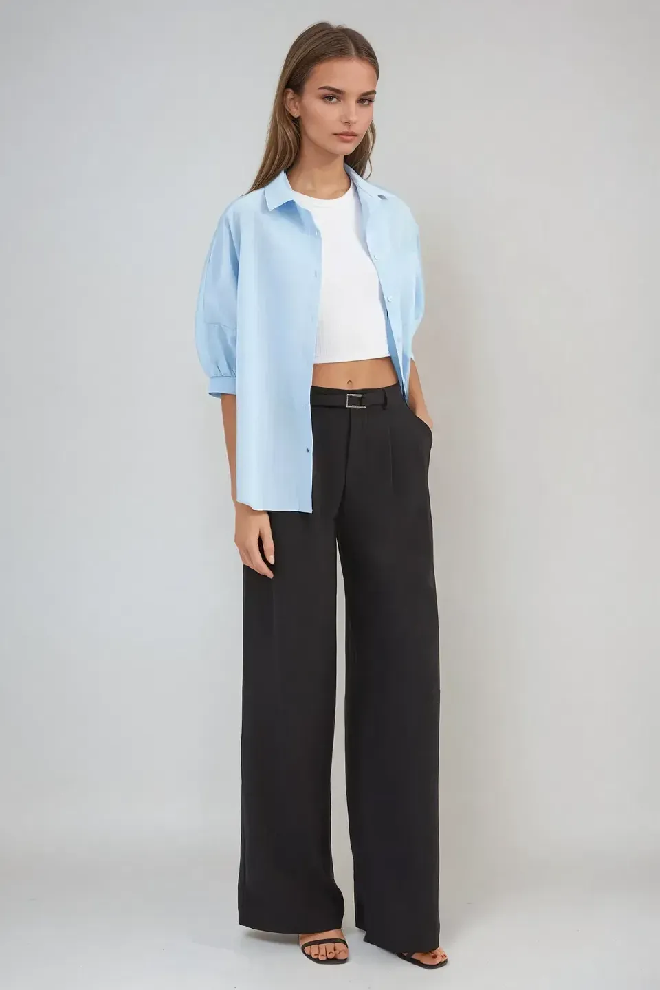 High Waist Pleated Wide Leg Trousers