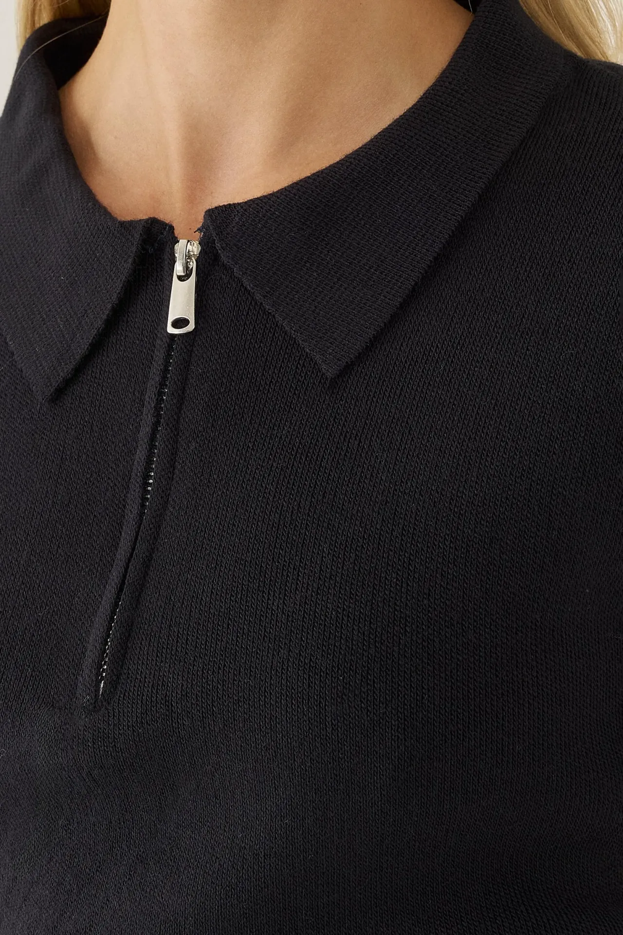 Polo Collar Zippered Sweater