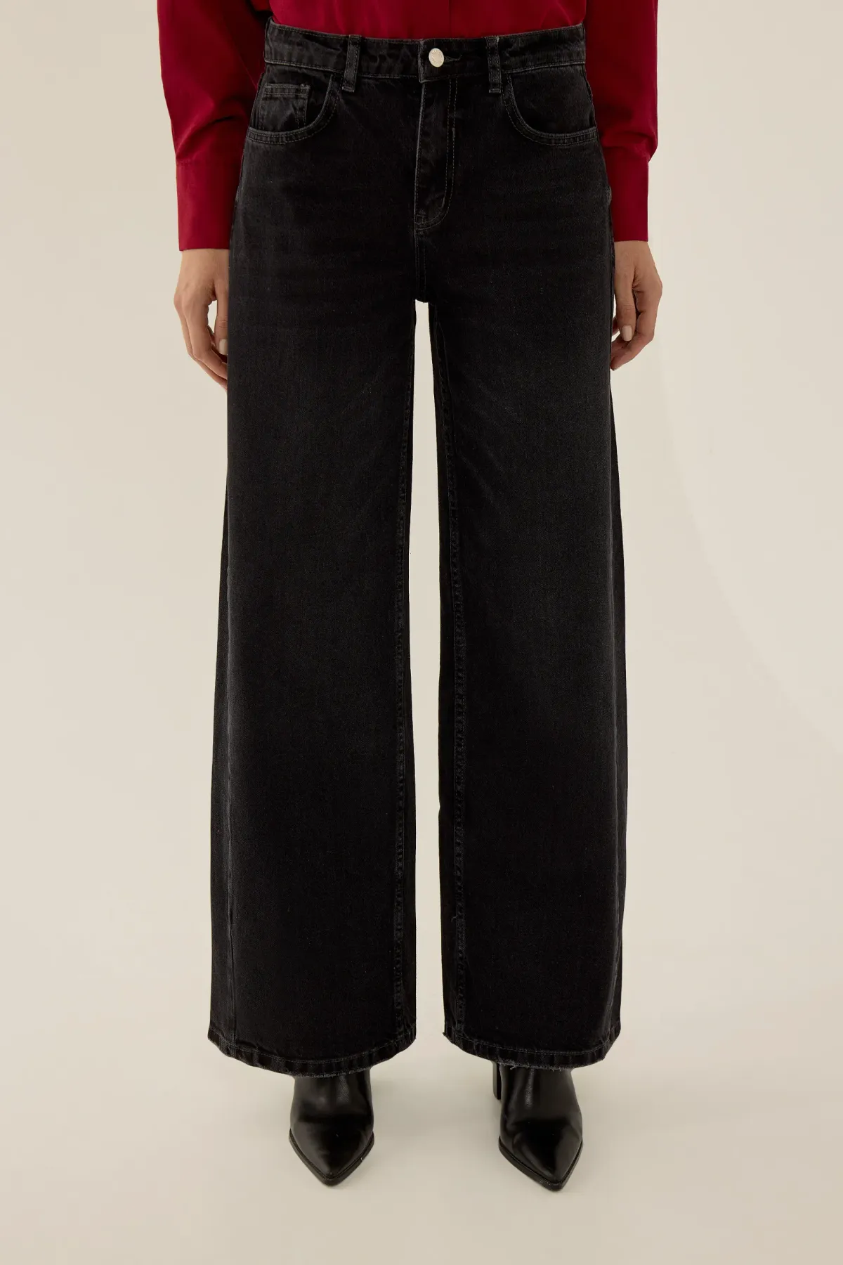 Washed Effect Stitched Wide Leg Denim Jeans 2