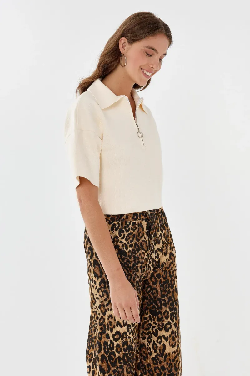 Knitted Zipper Collar Top 3