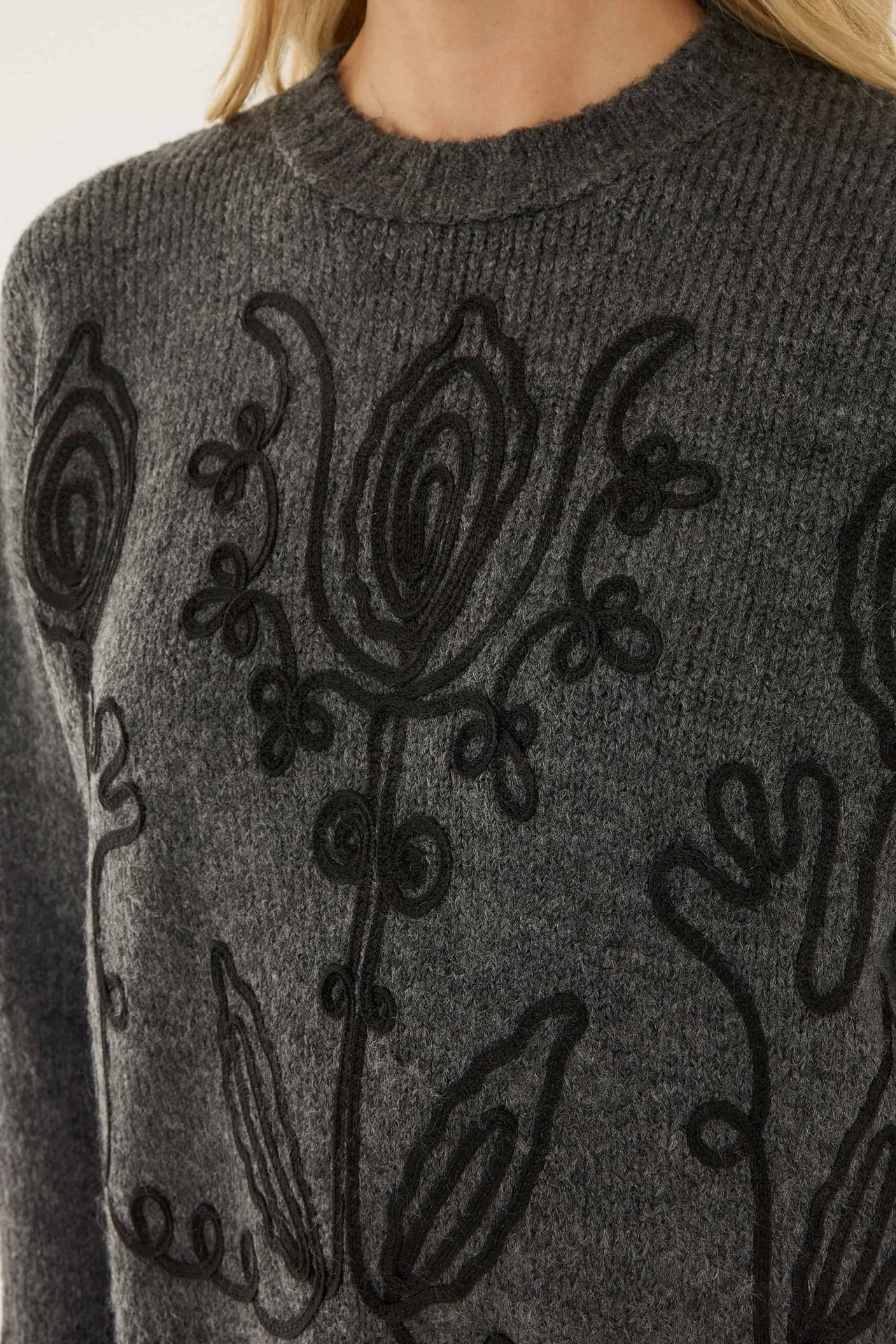 Floral Pattern Crew Neck Sweater