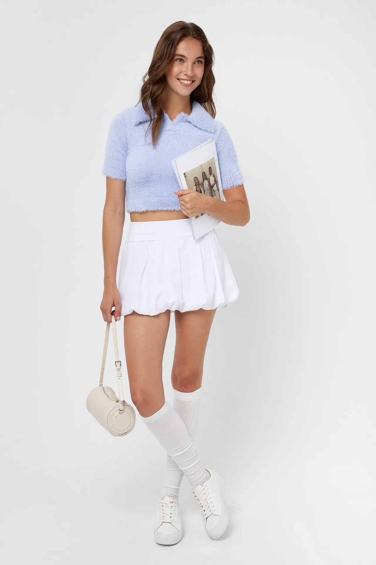 Polo Collar Knitted Crop Top