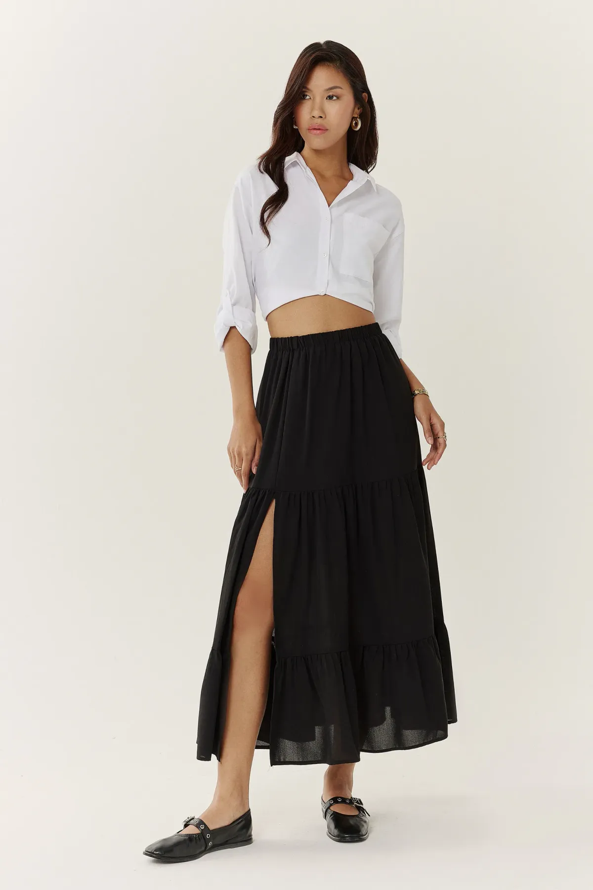 Tiered Maxi Skirt with Elastic Waist 3