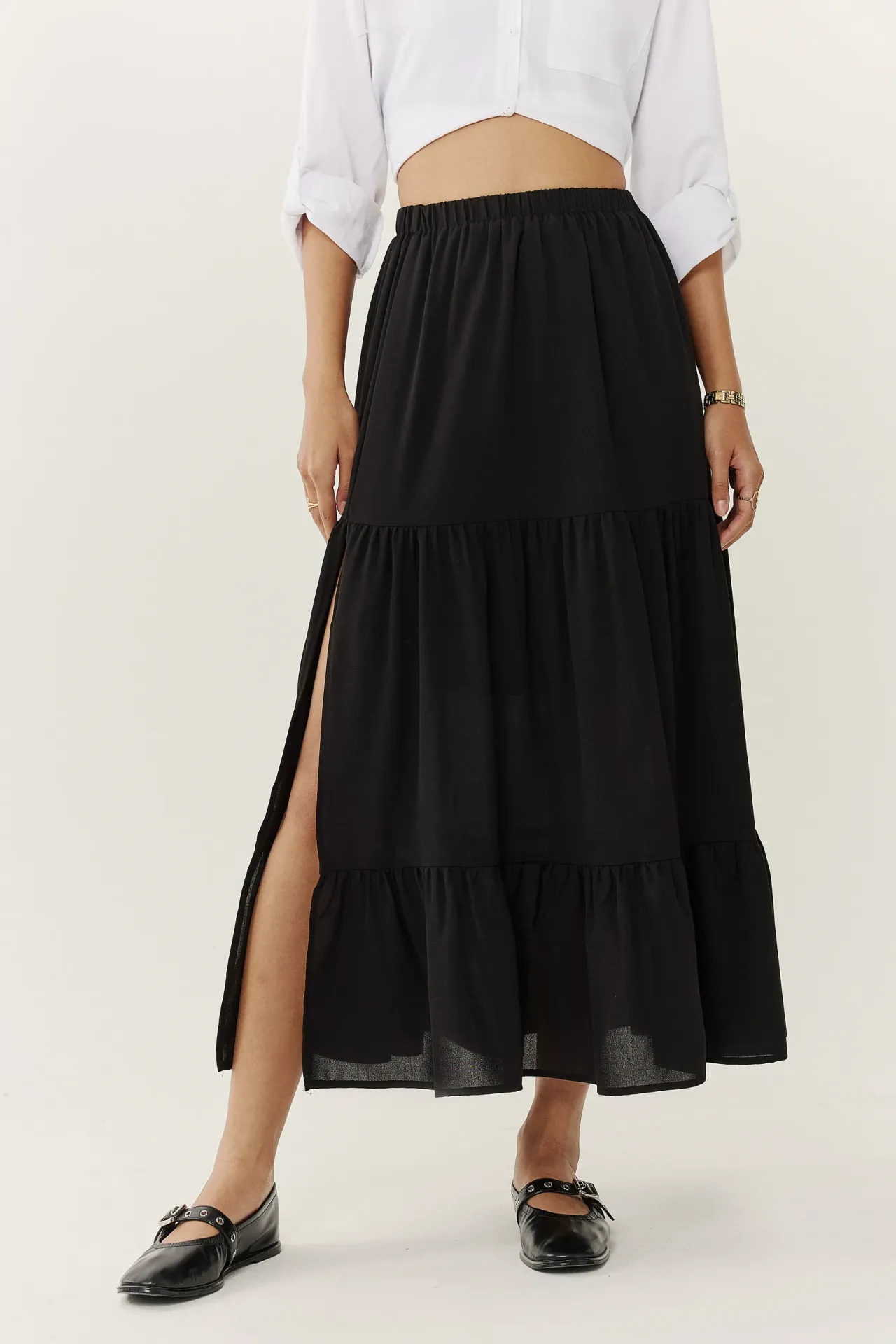 Tiered Maxi Skirt with Elastic Waist