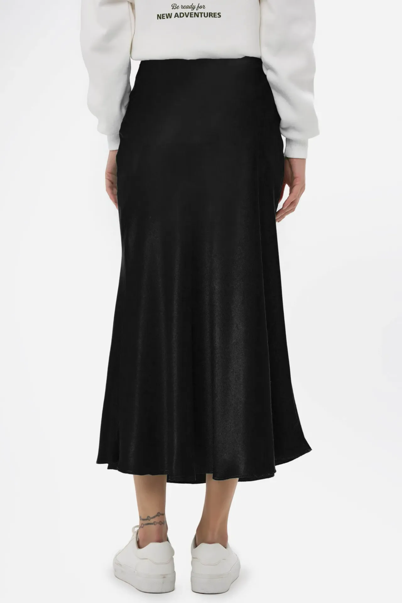 High Waist Satin Midi Skirt