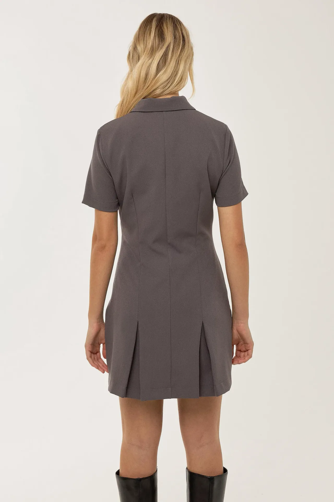 Polo Collar Pleated Mini Dress