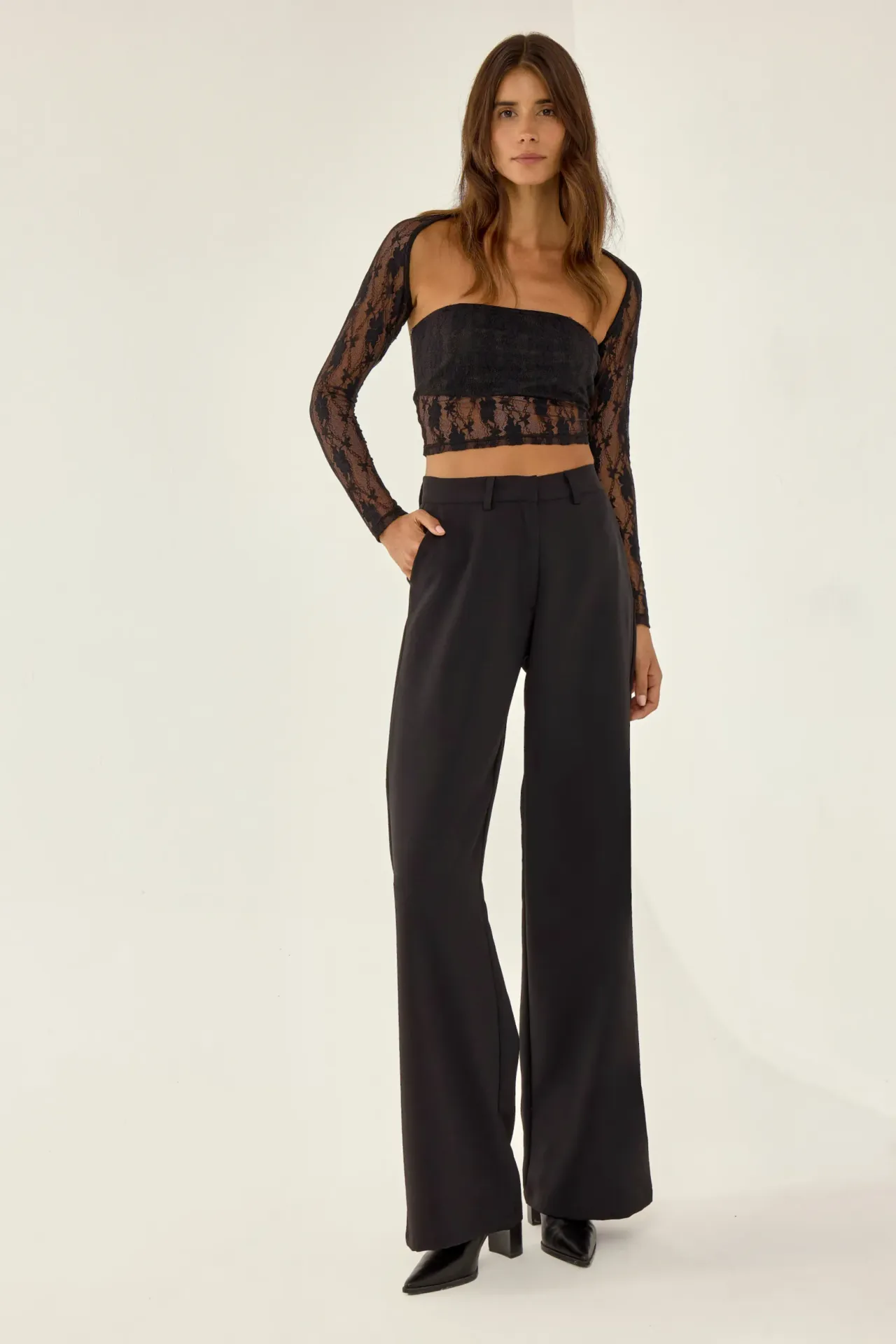 Fitted High Waisted Flared Trousers 