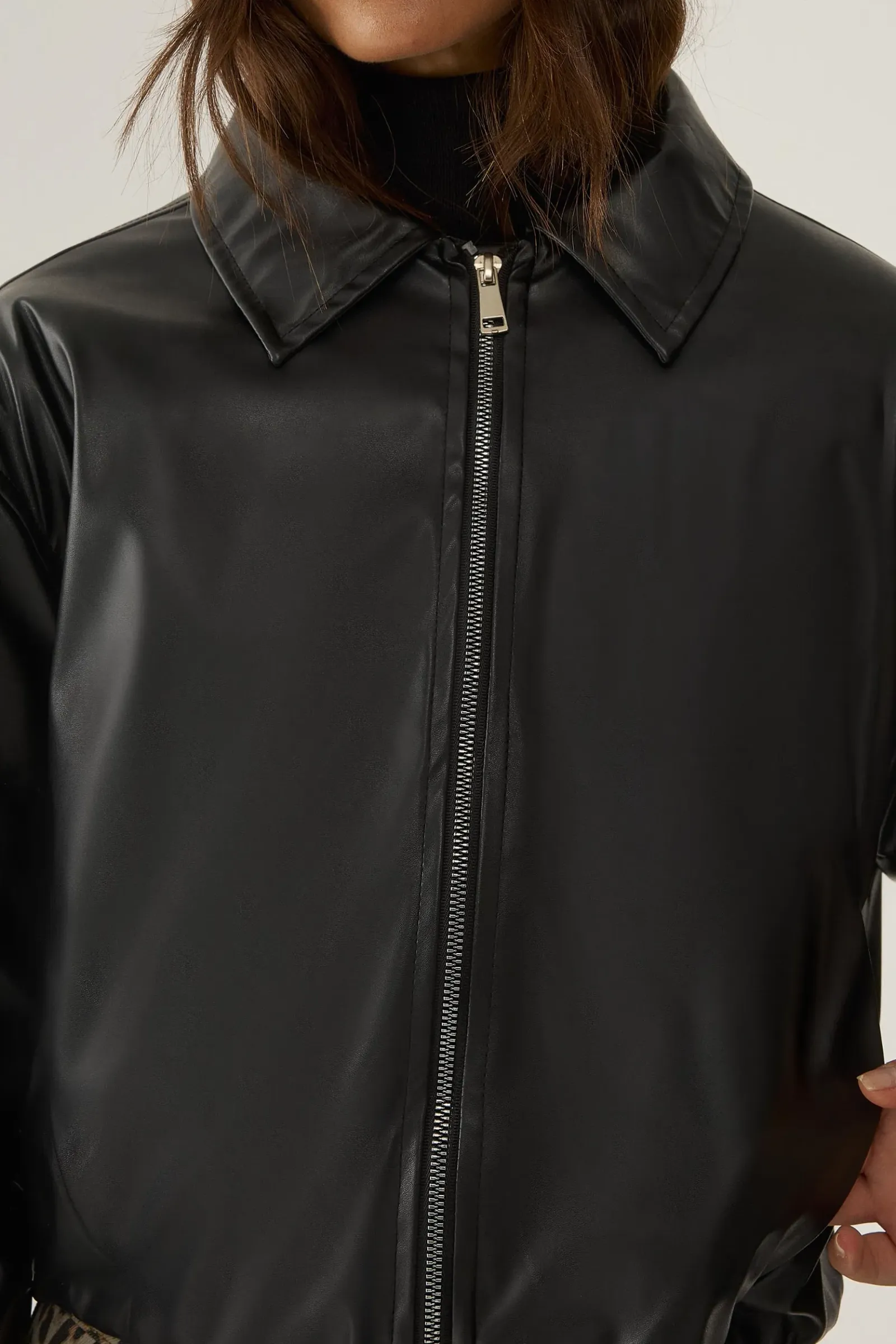 Faux Leather Bomber Puffer Jacket 5
