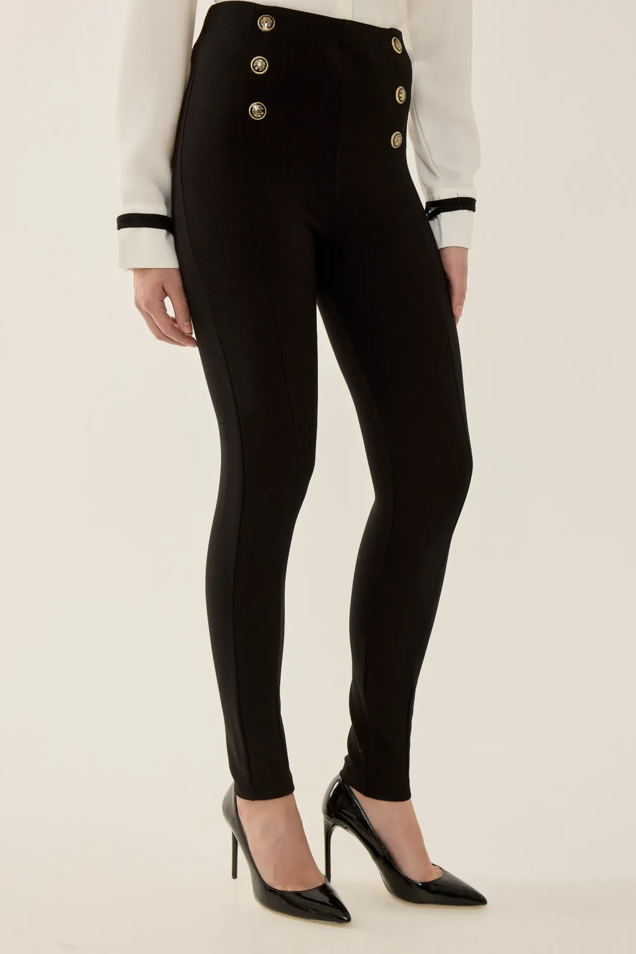High Waist Leggings with Button Detail