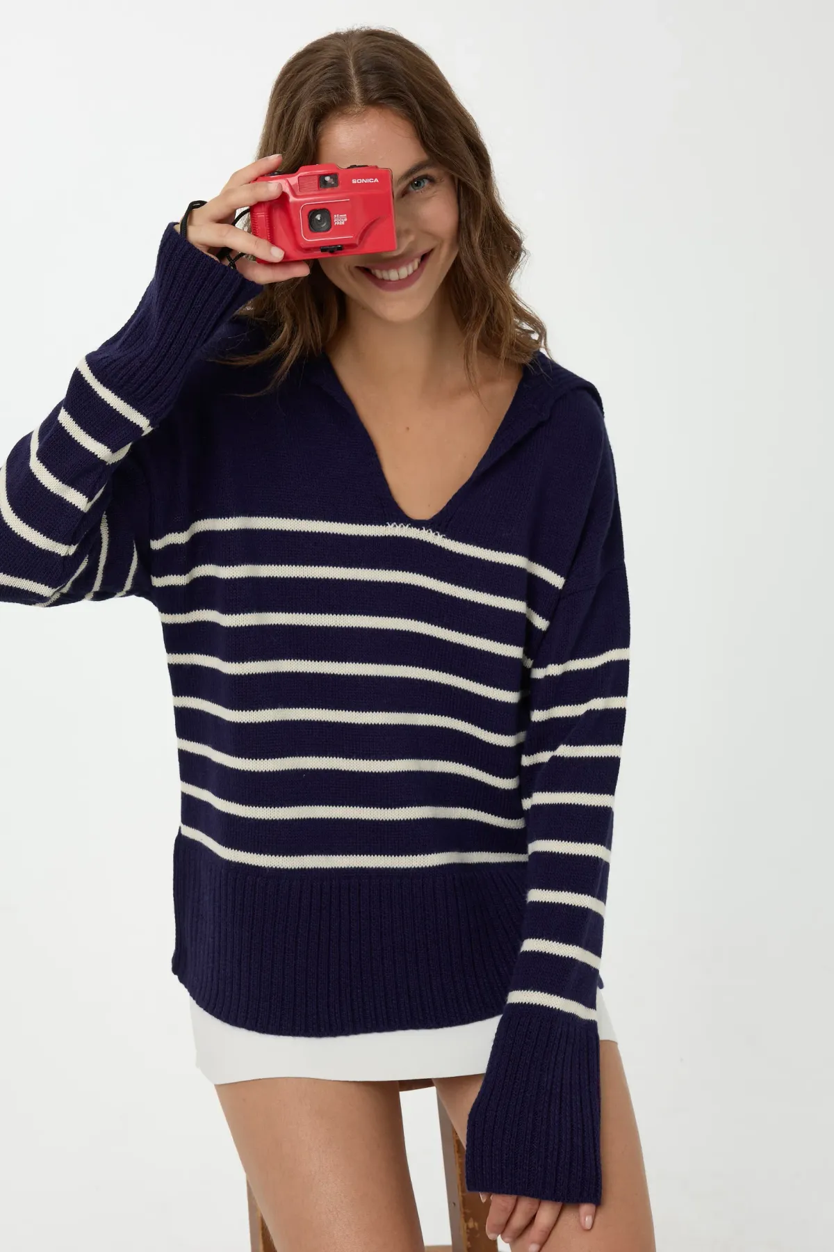 Striped V-Neck Sweater 1