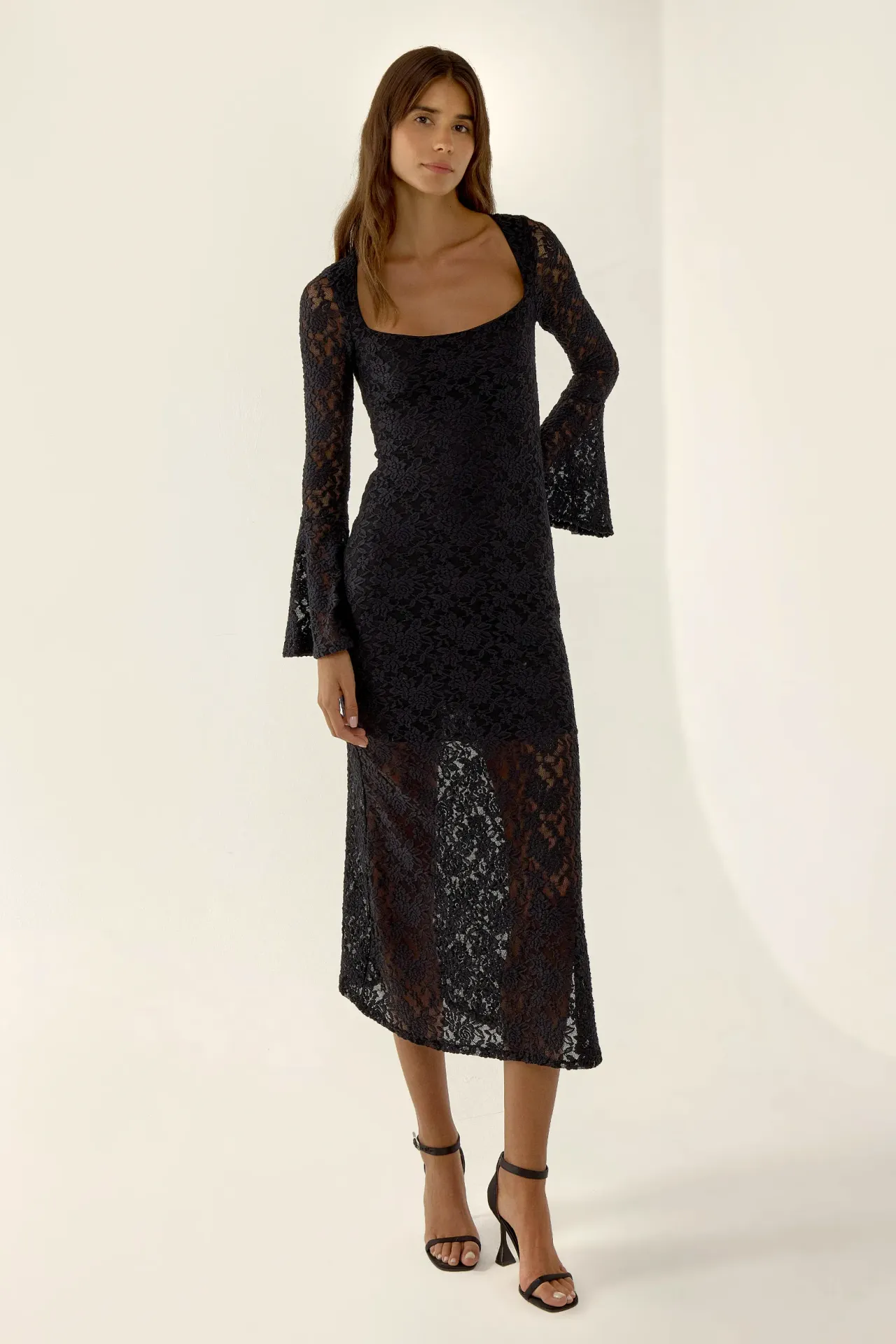 Lace Detailed Square Collar Maxi Dress 