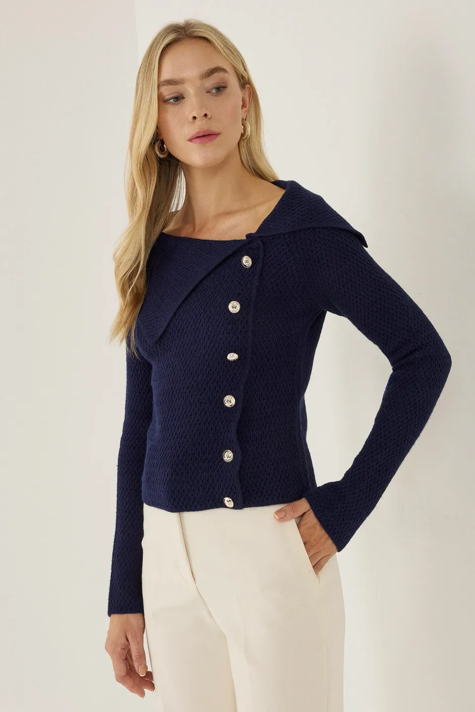 Off Shoulder Button Detail Sweater