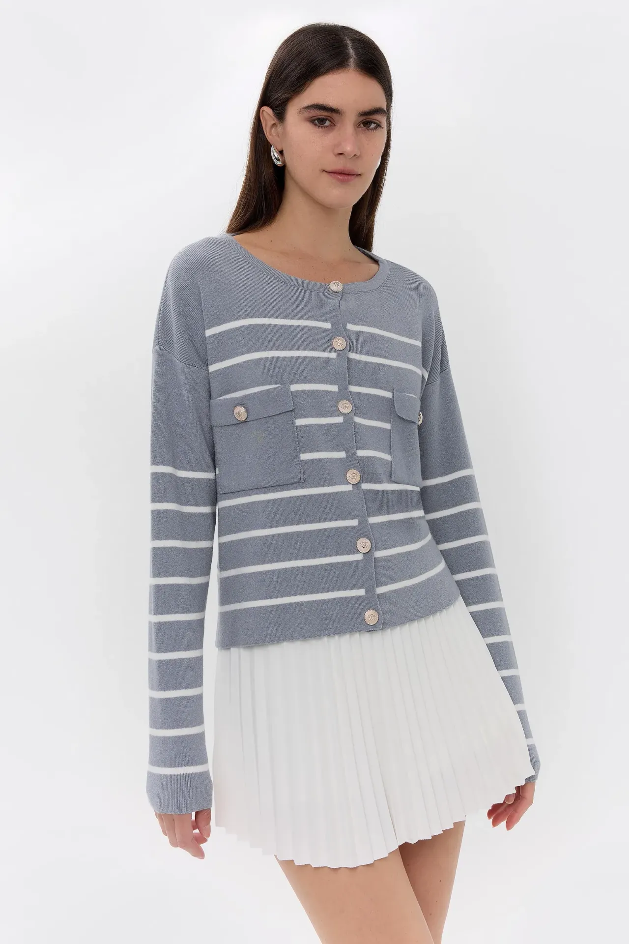 Striped Knitted Buttoned Cardigan