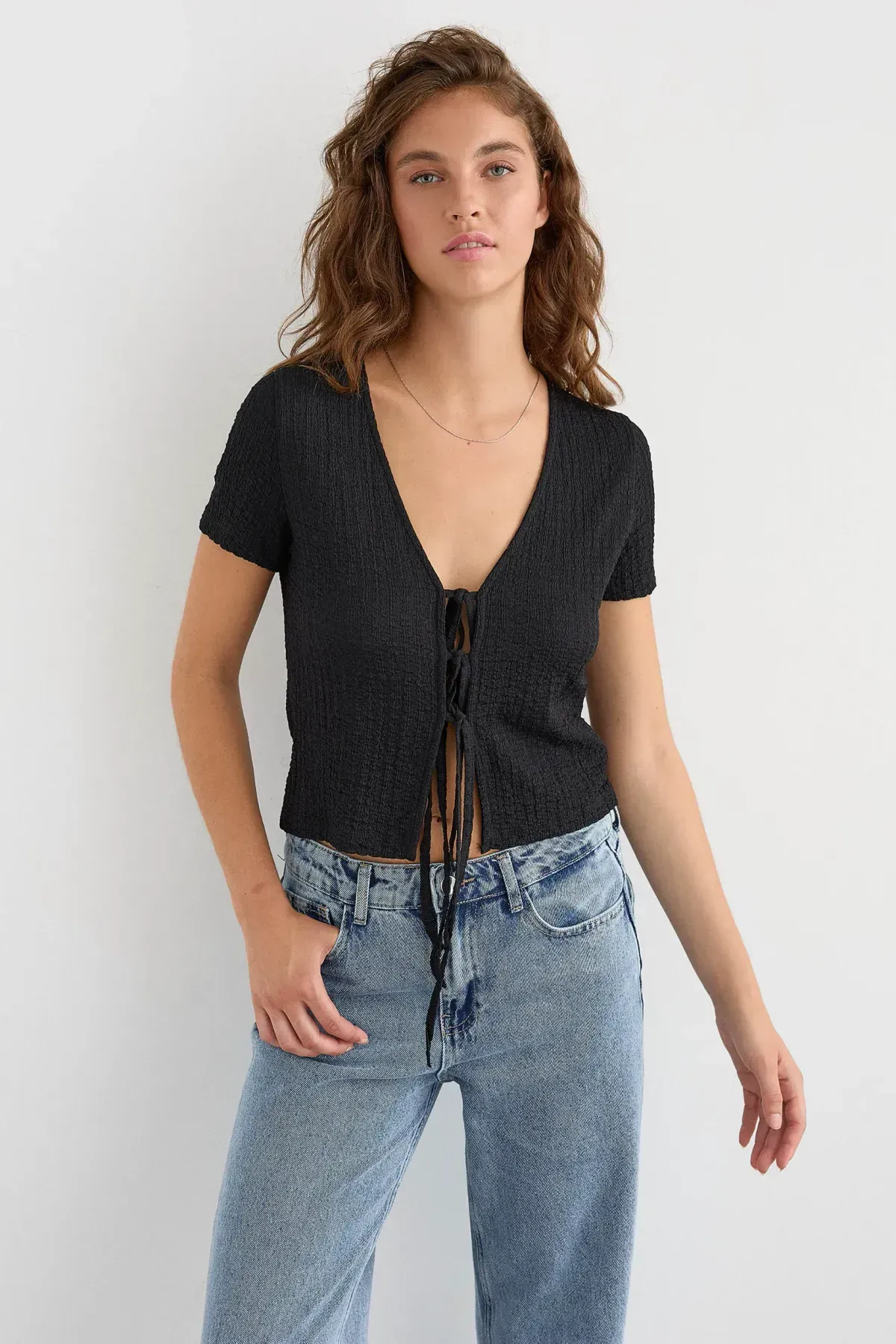 Short Sleeve Tie-Up Detail Blouse 3